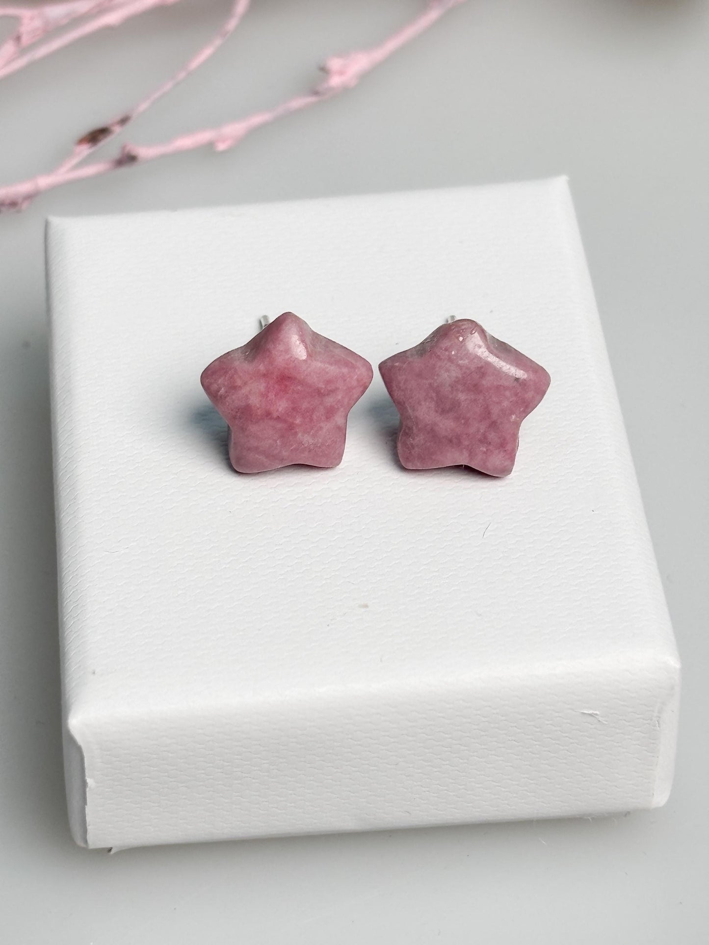 Rhodonit Ohrringe Stern 925 Silber Stecker Naturstein rosa Ohrstecker Edelstein Schmuck