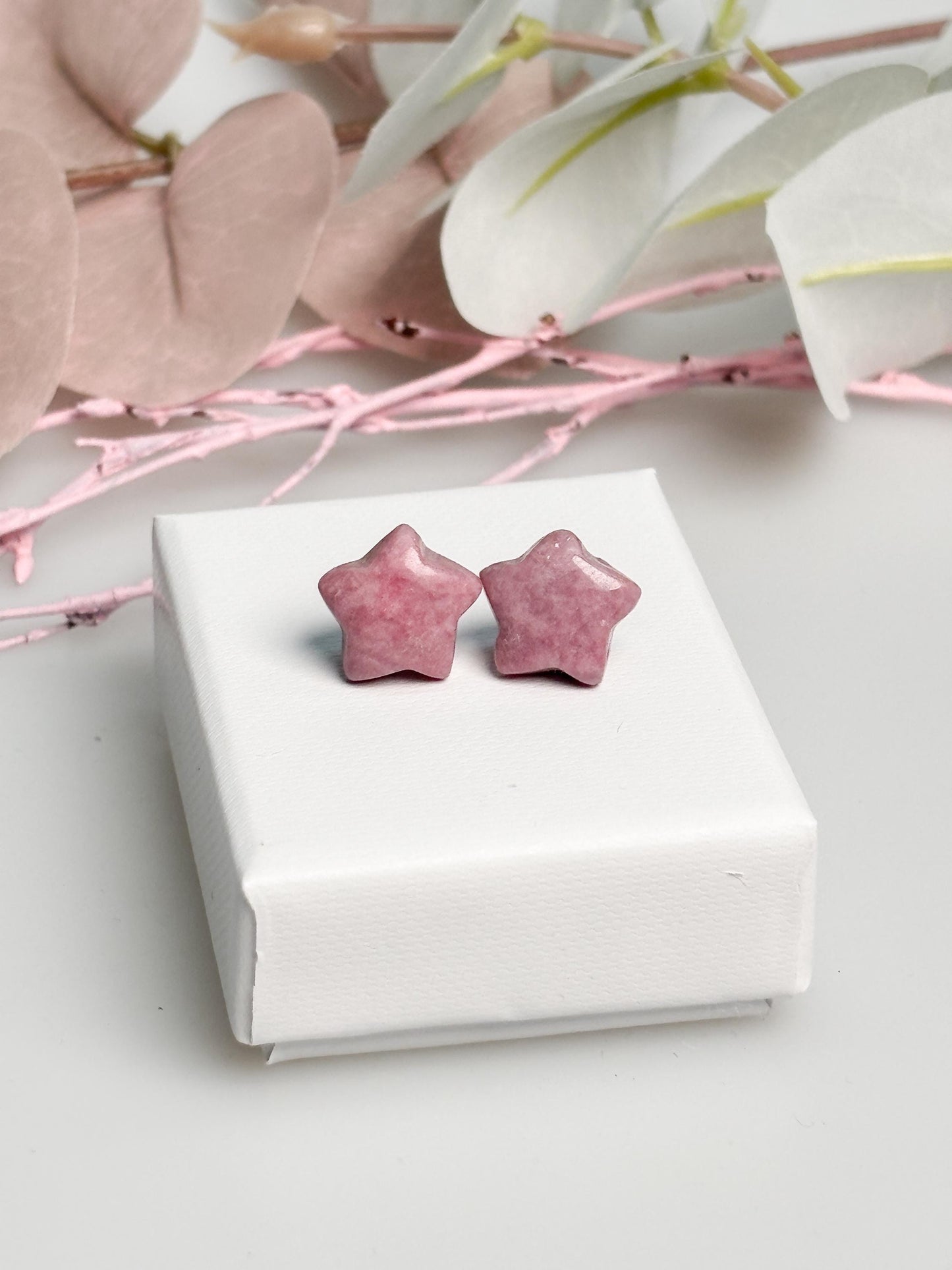 Rhodonit Ohrringe Stern 925 Silber Stecker Naturstein rosa Ohrstecker Edelstein Schmuck