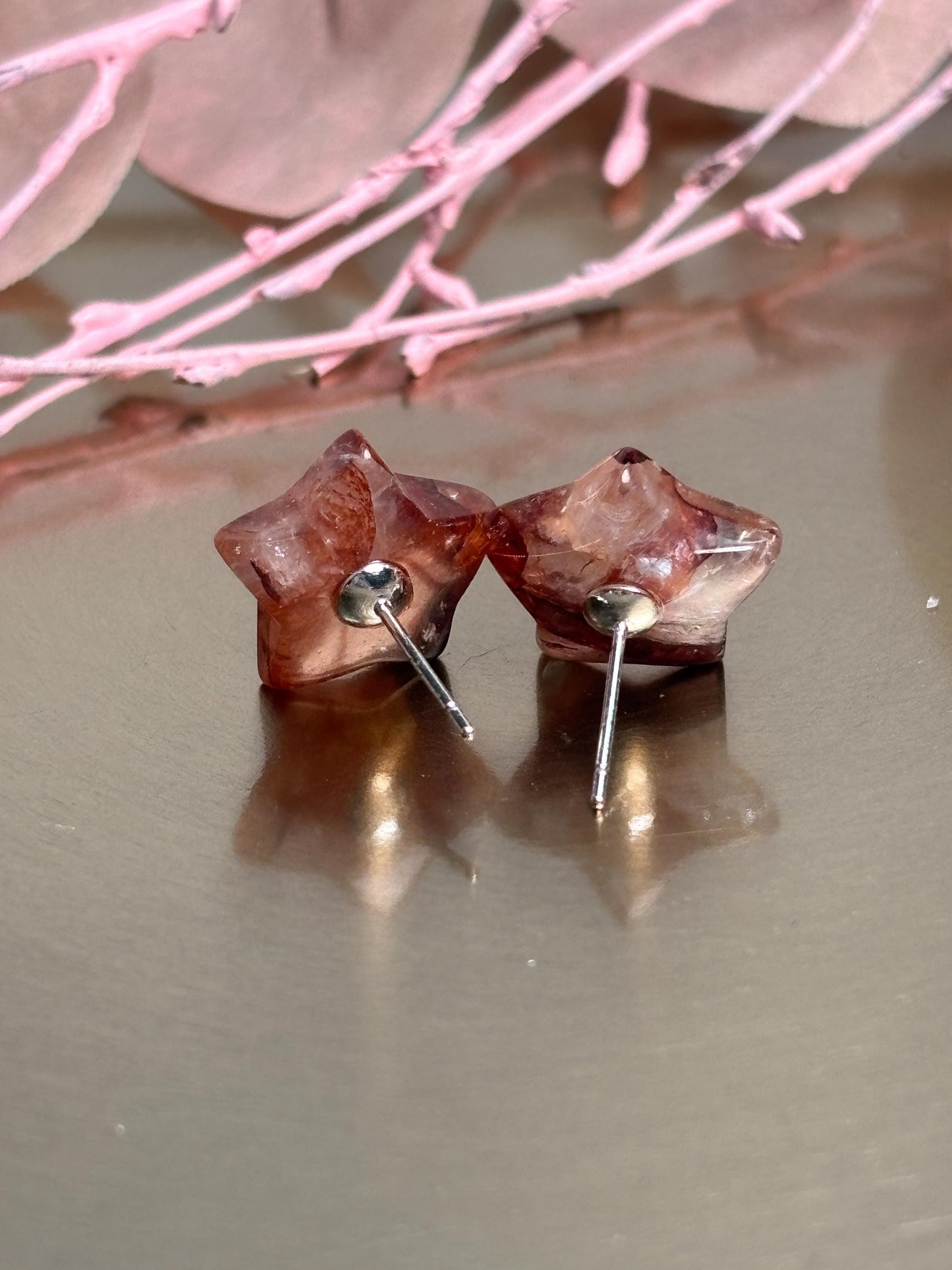 Feuerquarz Stern Ohrstecker, 925 Silber,Schmuck mit Wirkung, Energie Schmuck, Geschenk für Frauen