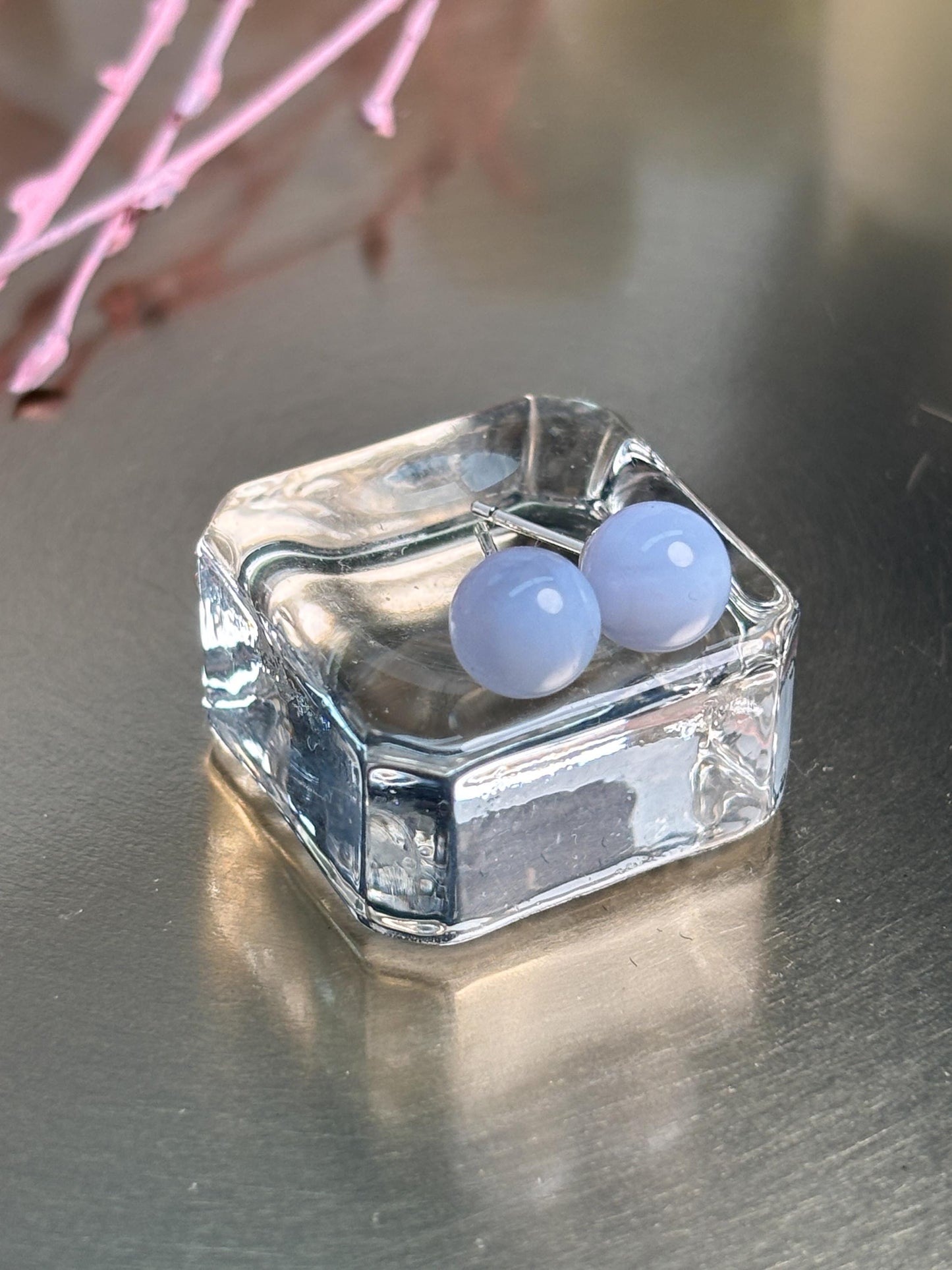 Chalcedon Ohrringe 6 mm Perlen 925 Silber Stecker hellblau Naturstein Edelstein Ohrstecker