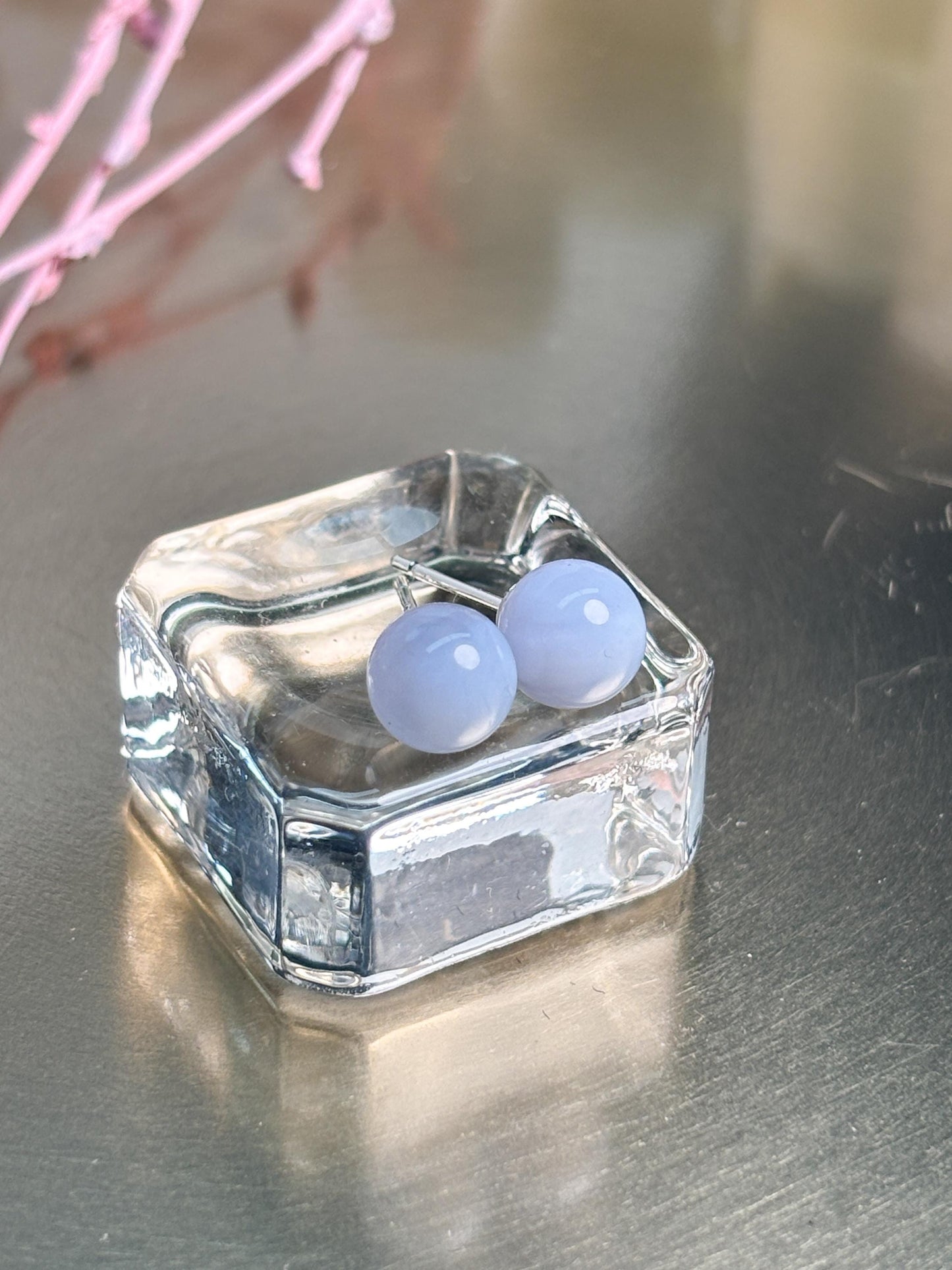 Chalcedon Ohrringe 6 mm Perlen 925 Silber Stecker hellblau Naturstein Edelstein Ohrstecker