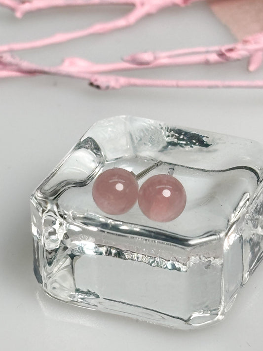 Rosenquarz Ohrringe 4,5 mm Perlen 925 Silber Stecker Naturstein rosa Edelstein Ohrstecker