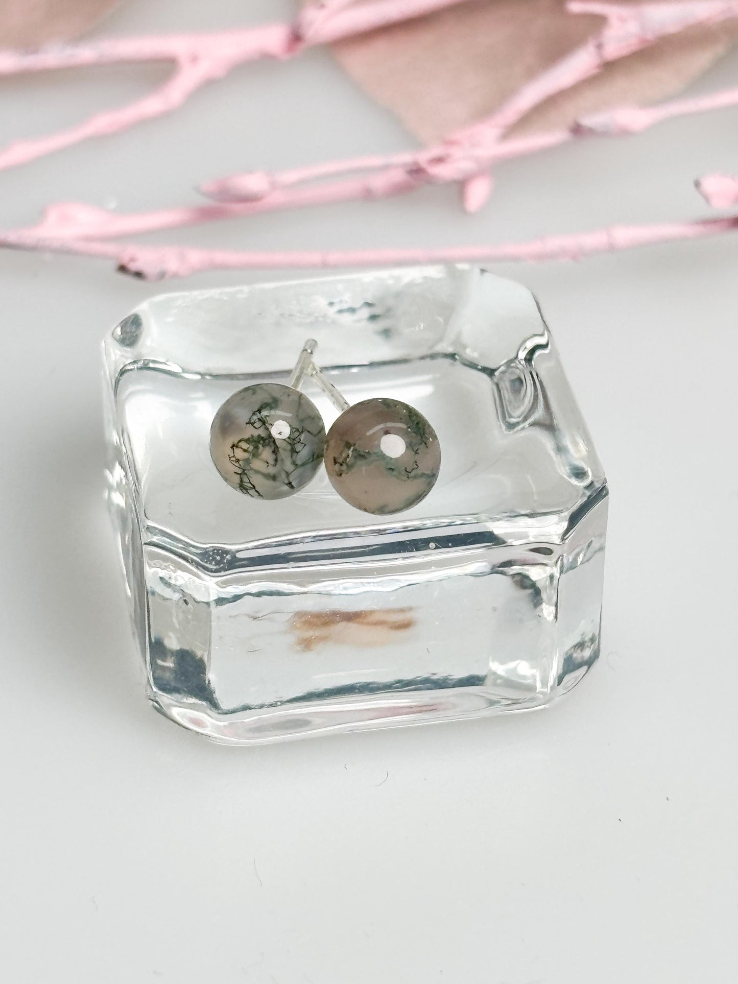 Moosachat Ohrringe 6 mm 925 Silber Stecker grün Edelstein Ohrstecker Naturstein