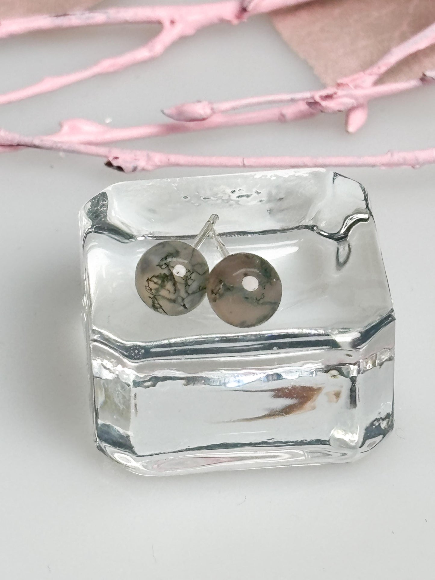 Moosachat Ohrringe 6 mm 925 Silber Stecker grün Edelstein Ohrstecker Naturstein