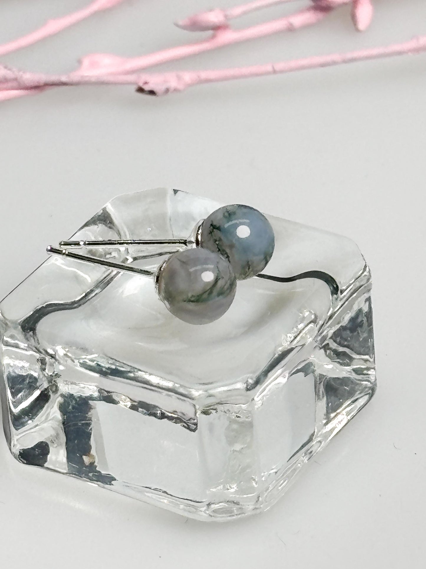 Moosachat Ohrringe 6 mm 925 Silber Stecker grün Edelstein Ohrstecker Naturstein