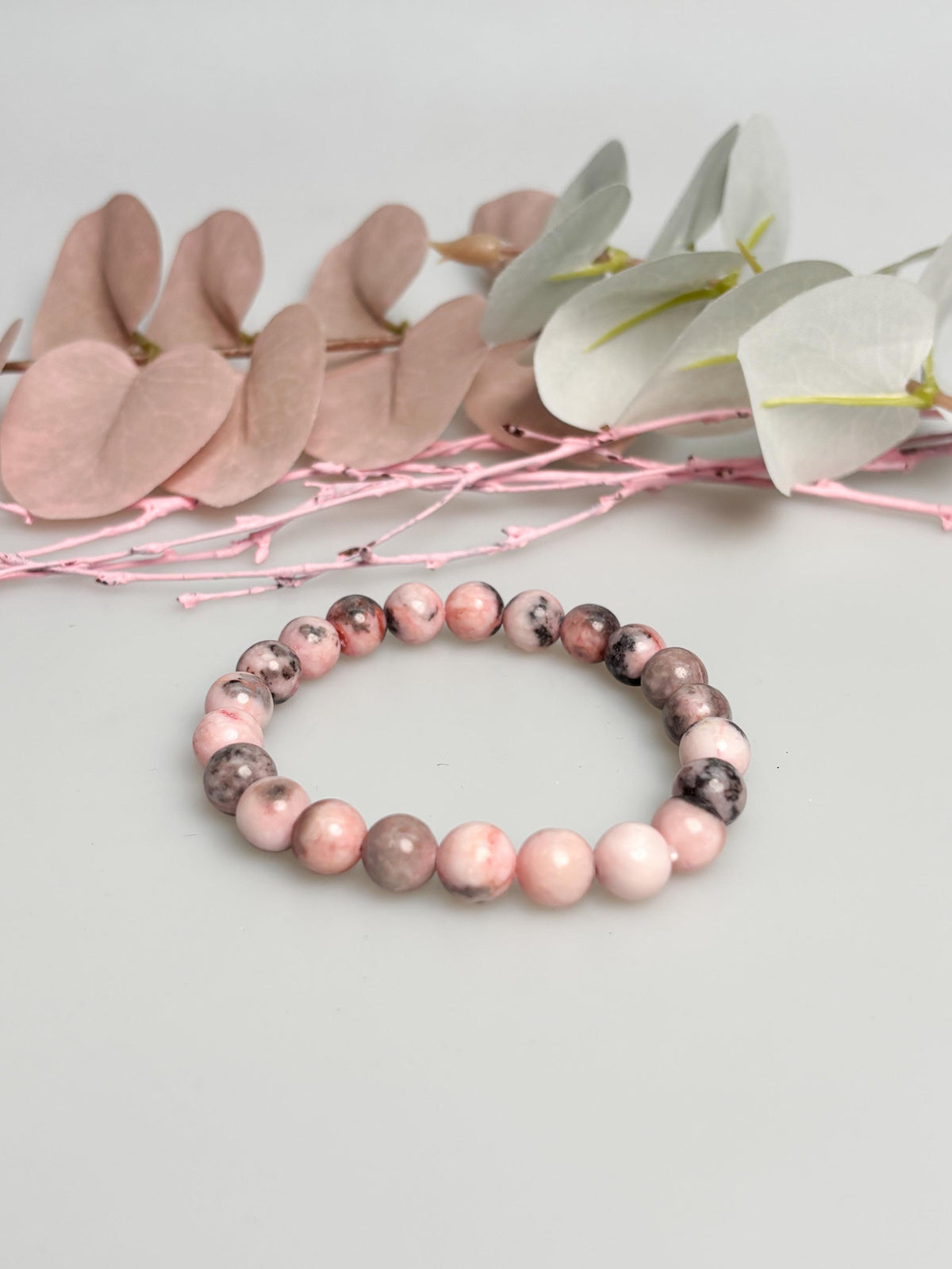 Zebra Jaspis Armband rosa elastisch 8 mm Perlen 17,5 cm Naturstein Edelsteinarmband