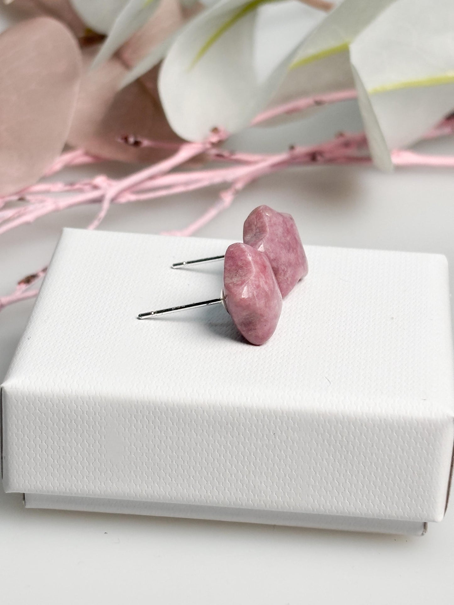 Rhodonit Ohrringe Stern 925 Silber Stecker Naturstein rosa Ohrstecker Edelstein Schmuck