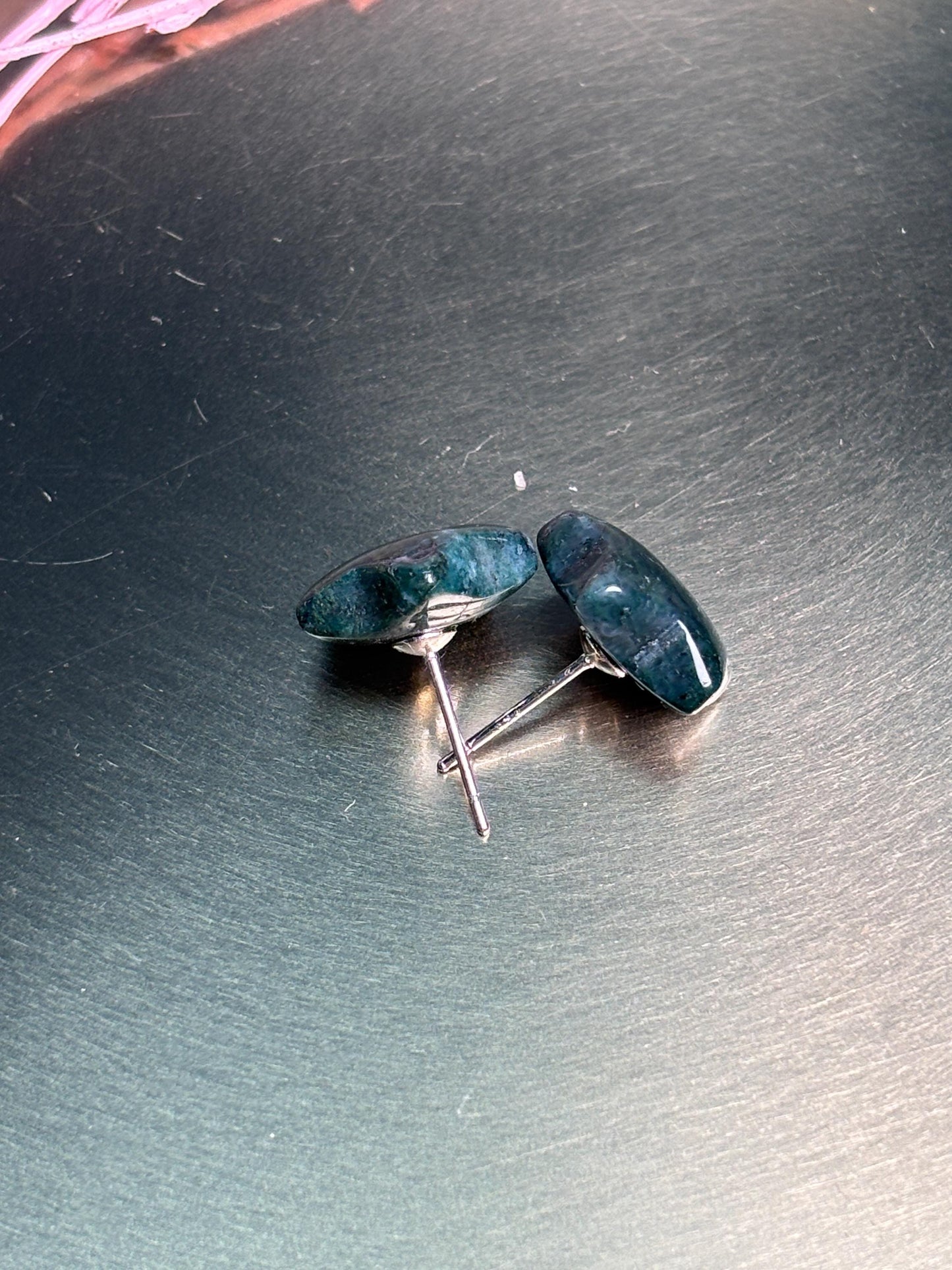 Moosachat Ohrringe Stern 925 Silber Stecker ca. 1,3 cm dunkelgrün Naturstein Edelstein