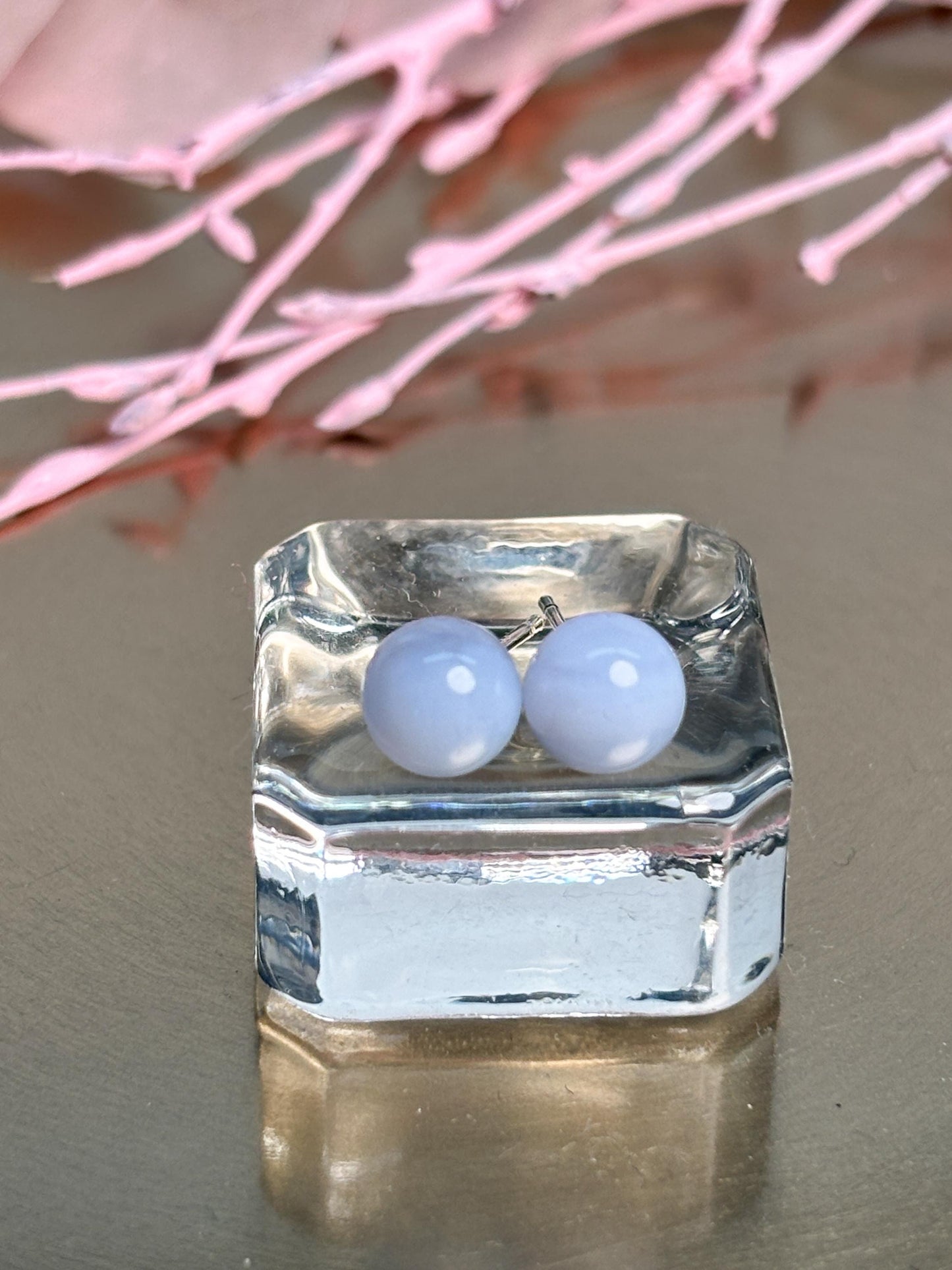 Chalcedon Ohrringe 6 mm Perlen 925 Silber Stecker hellblau Naturstein Edelstein Ohrstecker