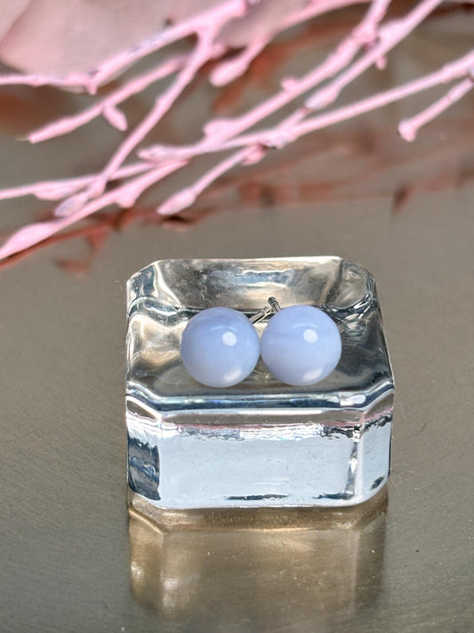 Chalcedon Ohrringe 6 mm Perlen 925 Silber Stecker hellblau Naturstein Edelstein Ohrstecker
