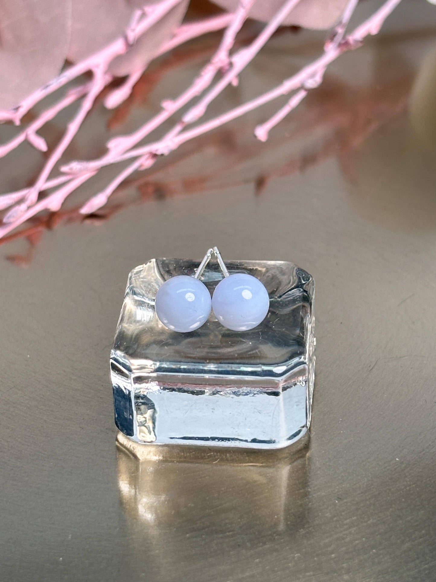 Chalcedon Ohrringe 6 mm Perlen 925 Silber Stecker hellblau Naturstein Edelstein Ohrstecker