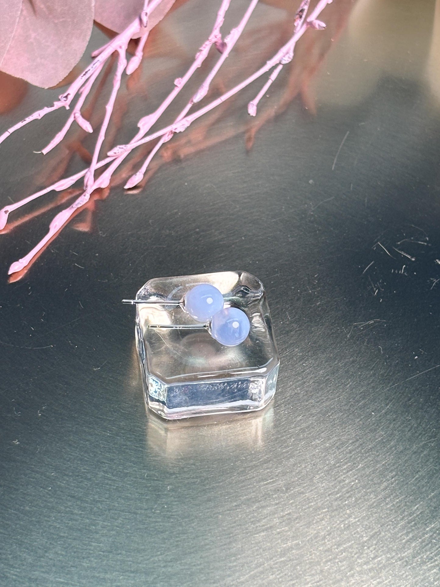 Chalcedon Ohrringe 6 mm Perlen 925 Silber Stecker hellblau Naturstein Edelstein Ohrstecker
