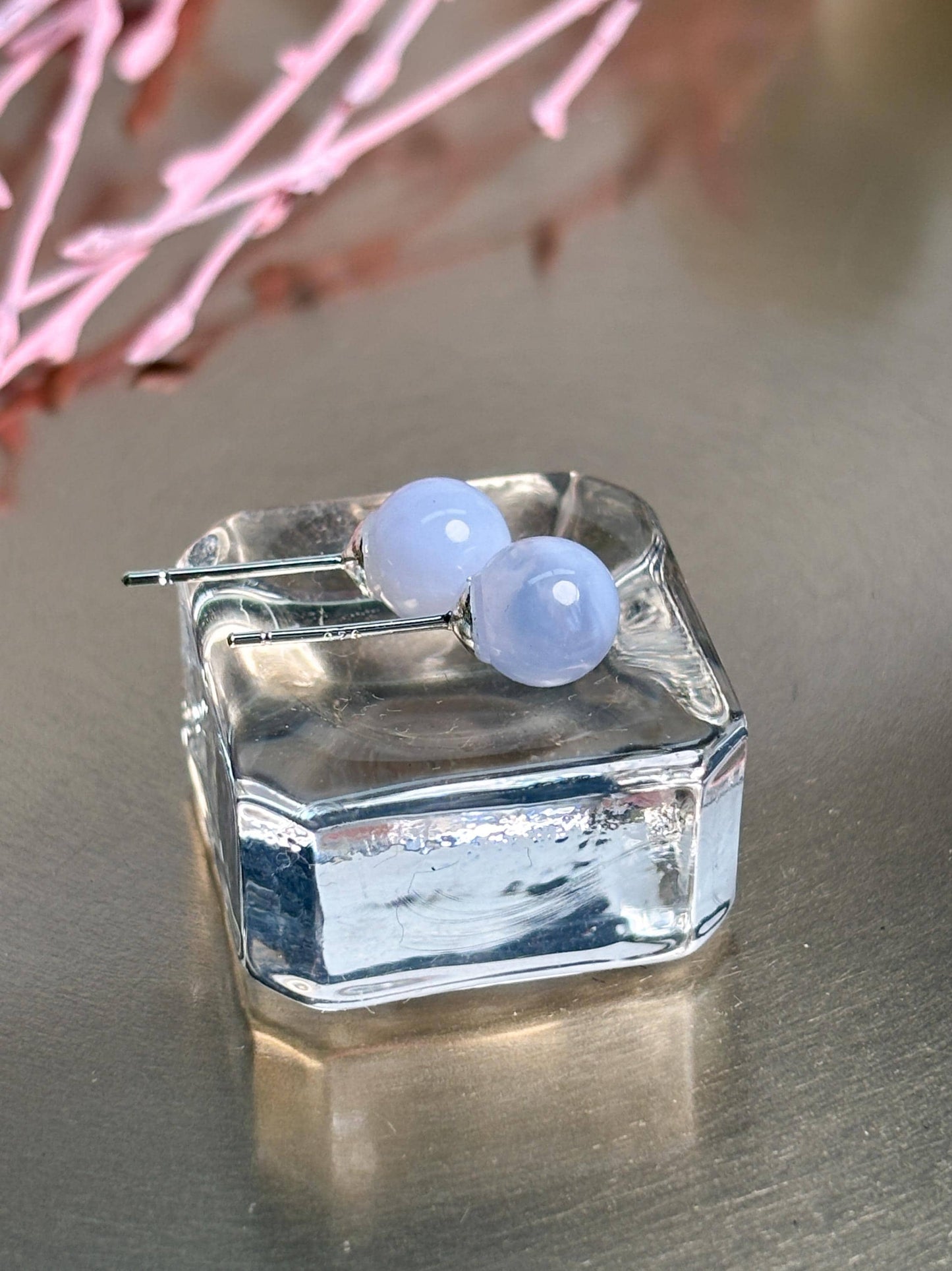 Chalcedon Ohrringe 6 mm Perlen 925 Silber Stecker hellblau Naturstein Edelstein Ohrstecker