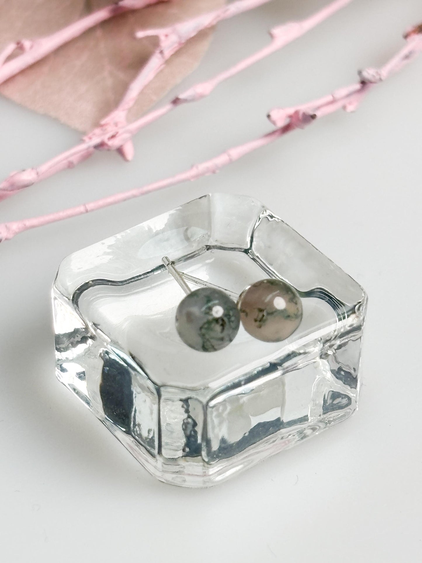 Moosachat Ohrringe 6 mm 925 Silber Stecker grün Edelstein Ohrstecker Naturstein
