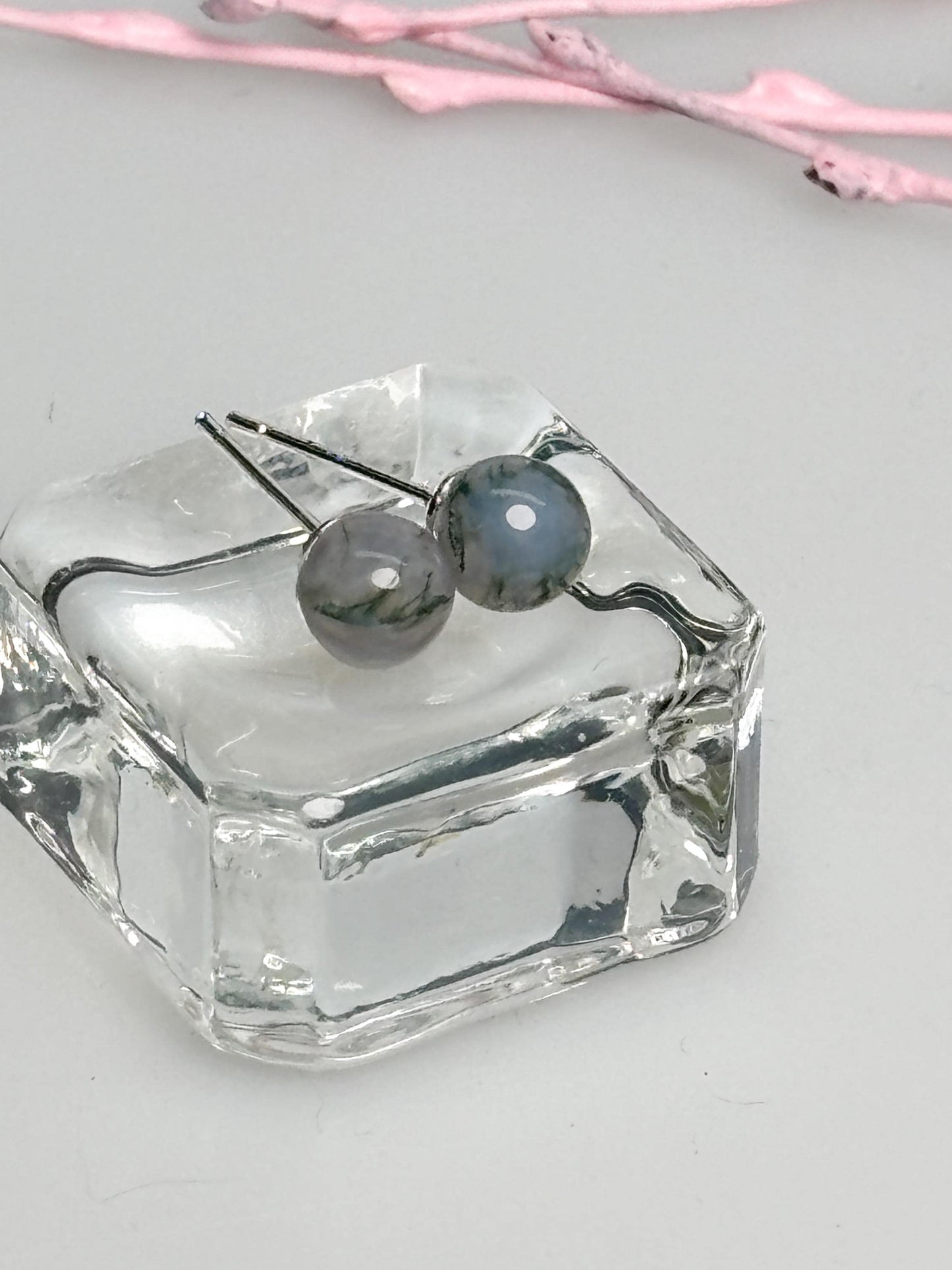 Moosachat Ohrringe 6 mm 925 Silber Stecker grün Edelstein Ohrstecker Naturstein