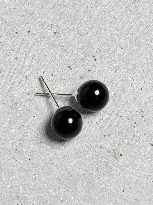 Obsidian Ohrstecker 8 mm Kugel 925 Silber Nadel schwarz Edelstein Ohrringe schlicht minimalistisch