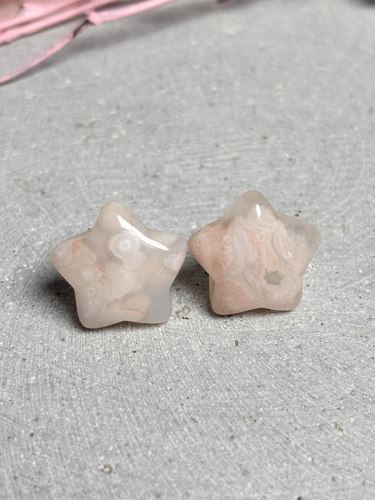 Blumenachat Stern Ohrringe ca 1,7 cm chunky Edelstein Ohrstecker Naturstein rosa grau Statement Schmuck