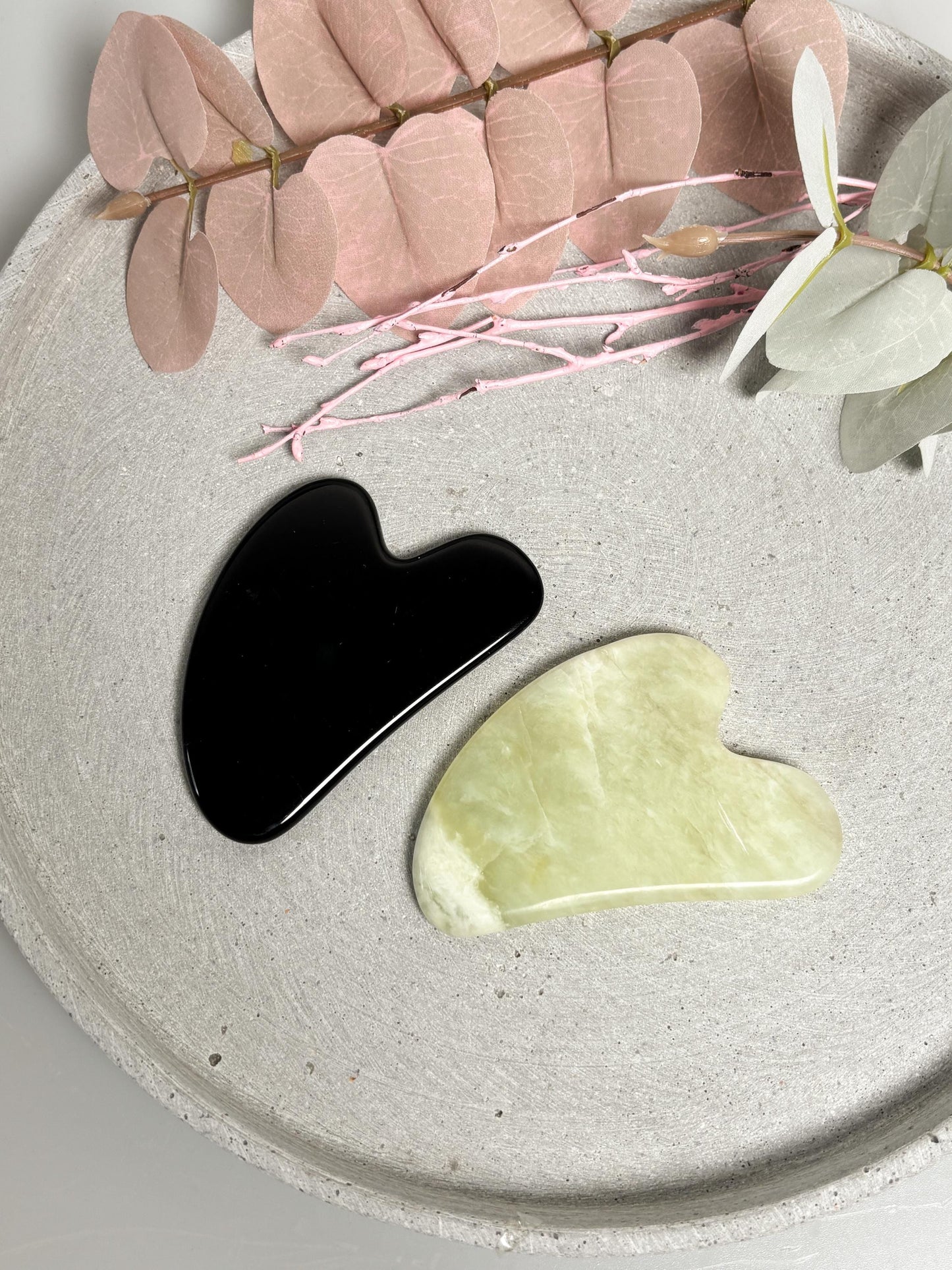 Gua Sha Obsidian Lemon Jade Gesichtsmassage Stein 7,9x5x0,55cm Massage Tool Naturstein Skincare Tool Gesichtspflege