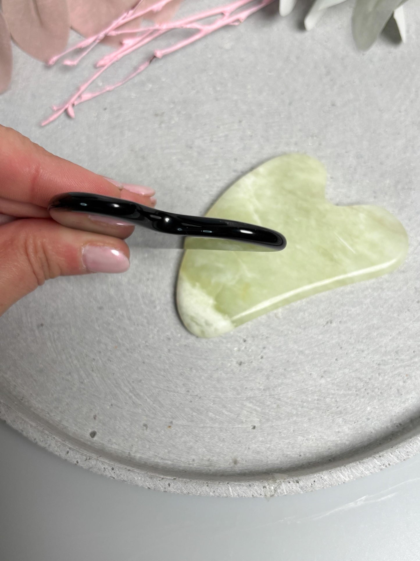 Gua Sha Obsidian Lemon Jade Gesichtsmassage Stein 7,9x5x0,55cm Massage Tool Naturstein Skincare Tool Gesichtspflege