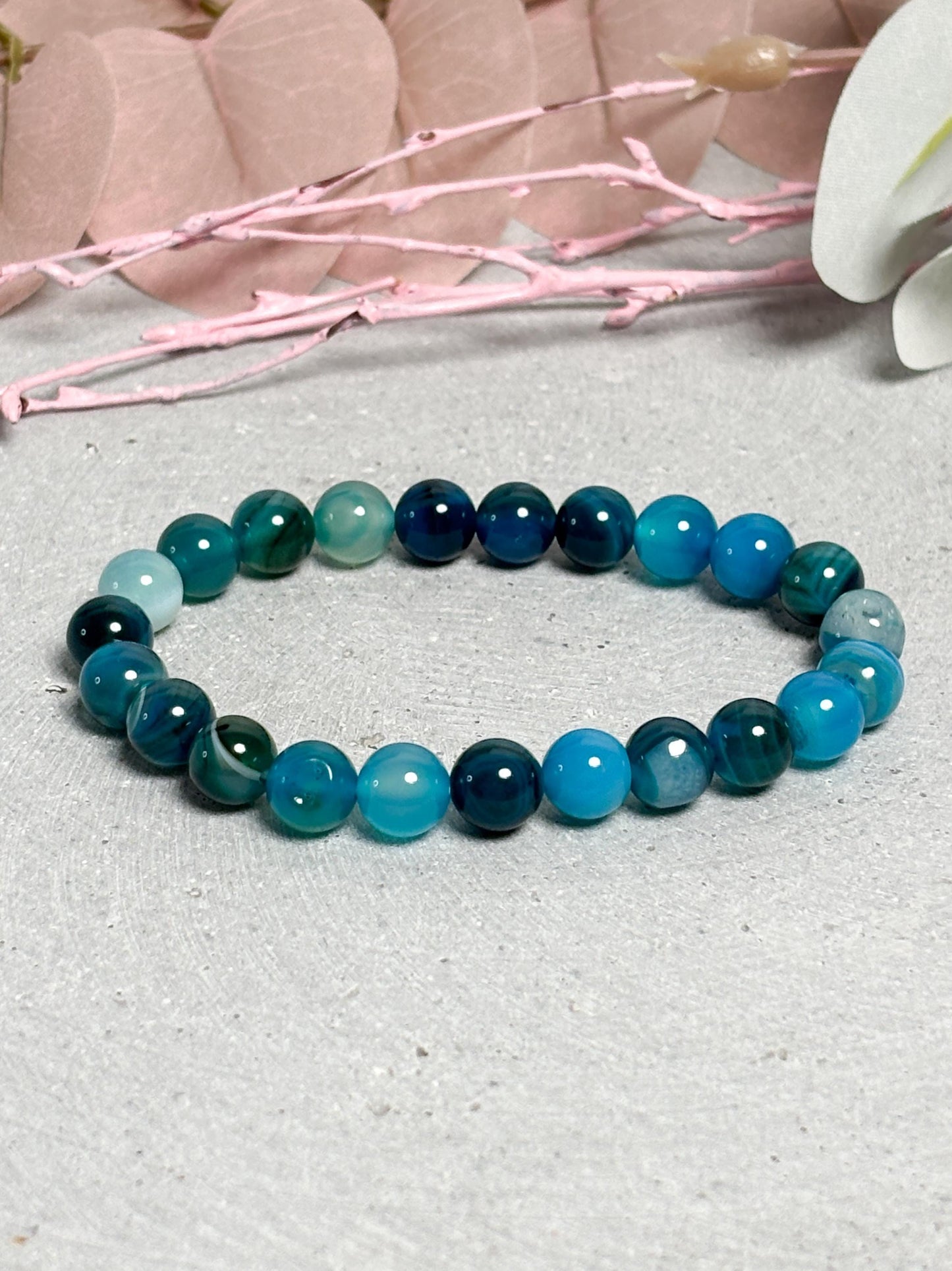 Achat Armband blau gefärbt 8mm elastisch Perlenarmband Naturstein Schmuck blaues Edelsteinarmband