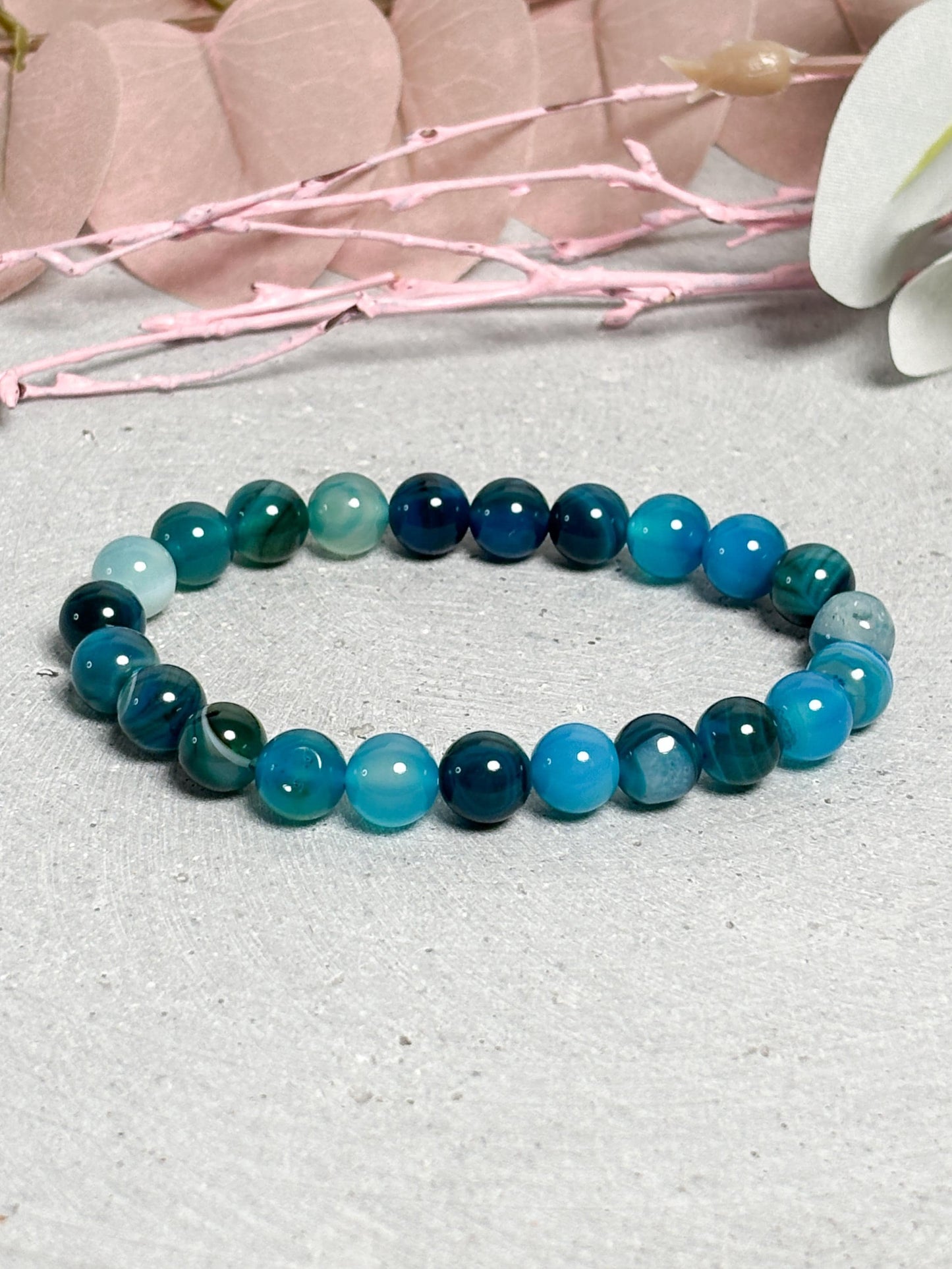 Achat Armband blau gefärbt 8mm elastisch Perlenarmband Naturstein Schmuck blaues Edelsteinarmband