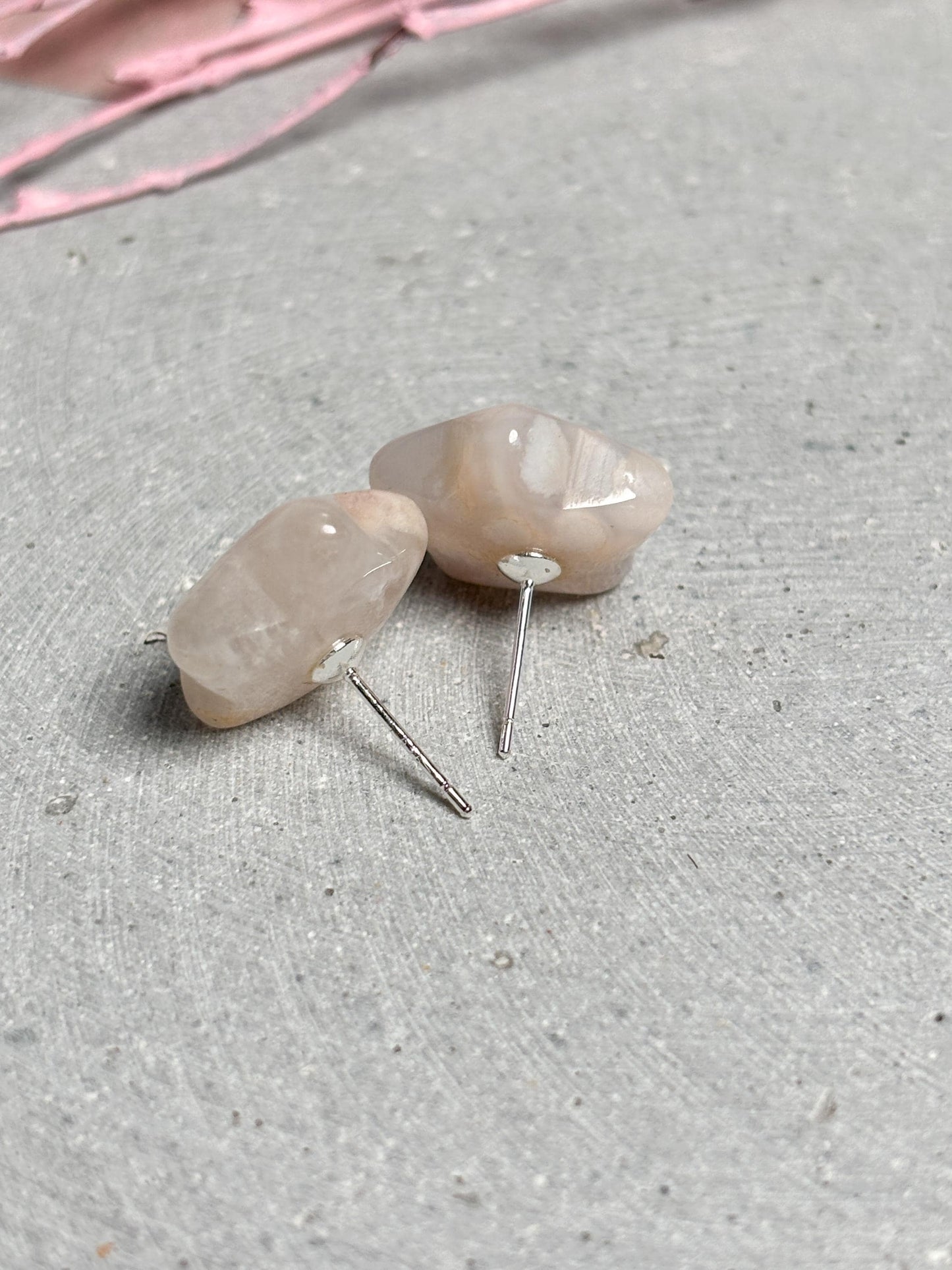 Blumenachat Stern Ohrringe ca 1,7 cm chunky Edelstein Ohrstecker Naturstein rosa grau Statement Schmuck