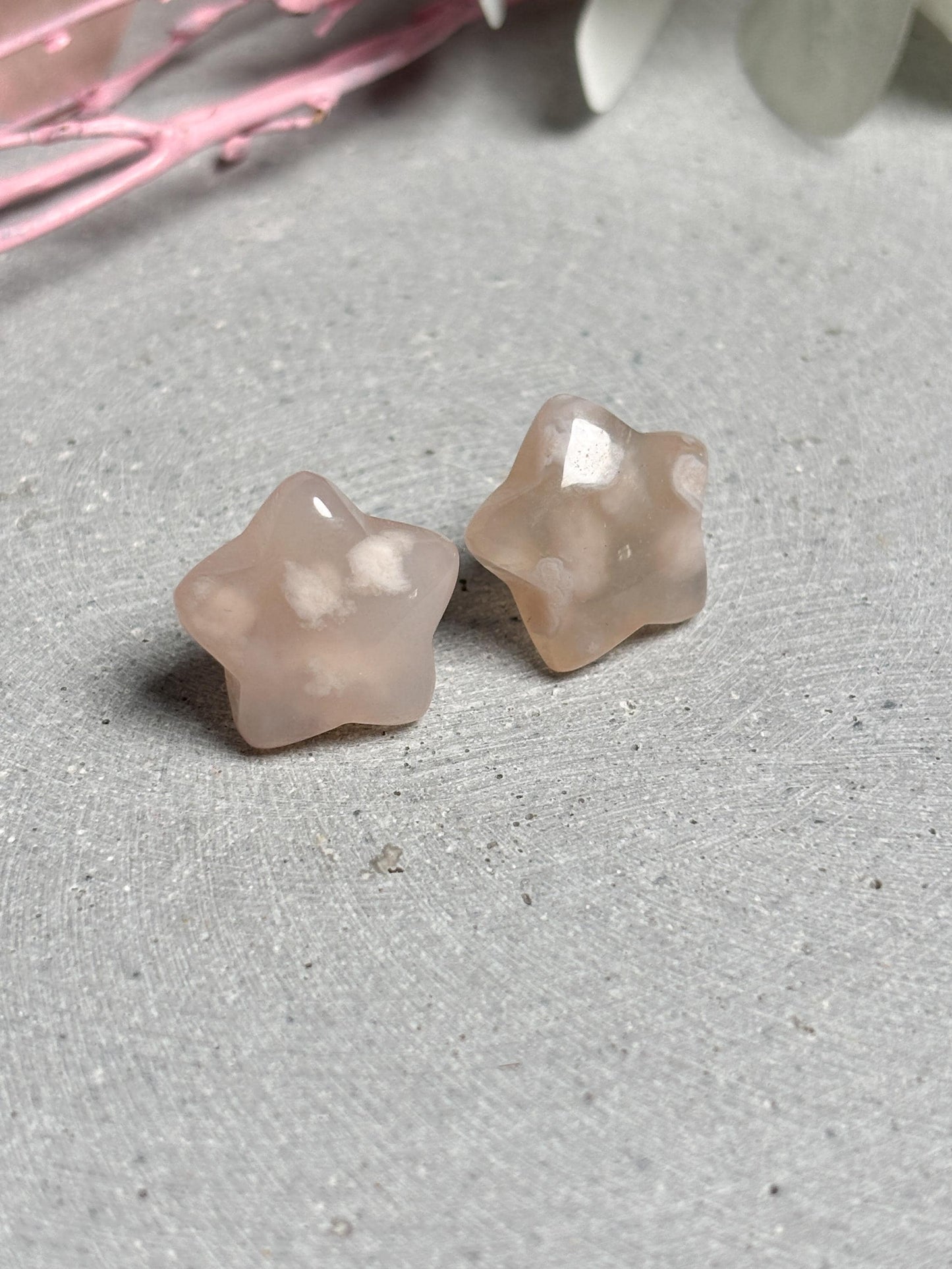 Blumenachat Stern Ohrringe ca 1,7 cm chunky Edelstein Ohrstecker Naturstein rosa grau Statement Schmuck