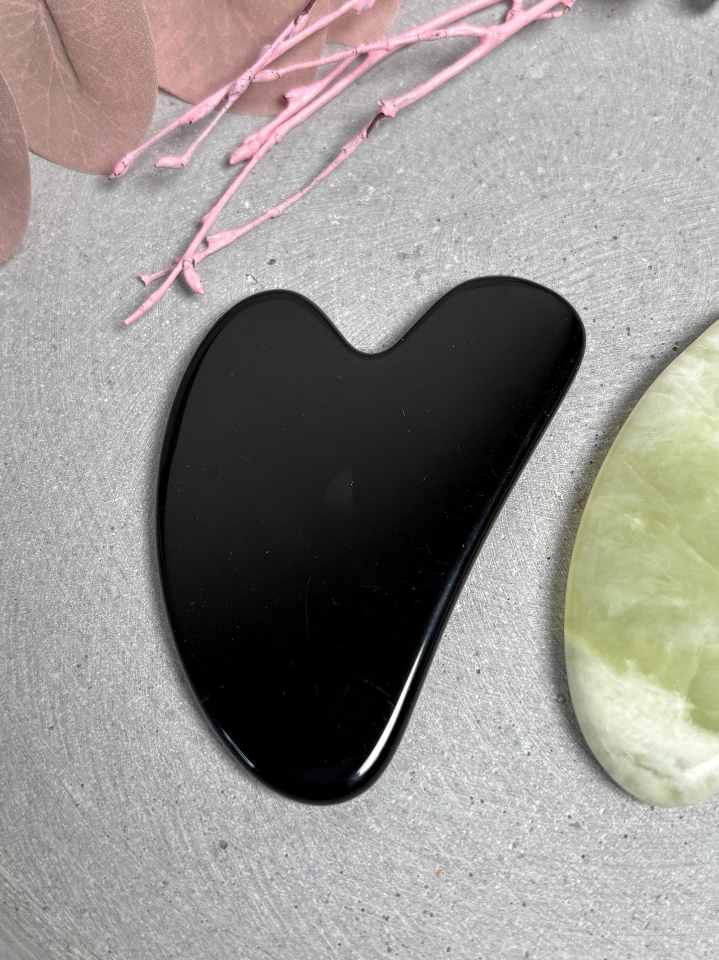 Gua Sha Obsidian Lemon Jade Gesichtsmassage Stein 7,9x5x0,55cm Massage Tool Naturstein Skincare Tool Gesichtspflege
