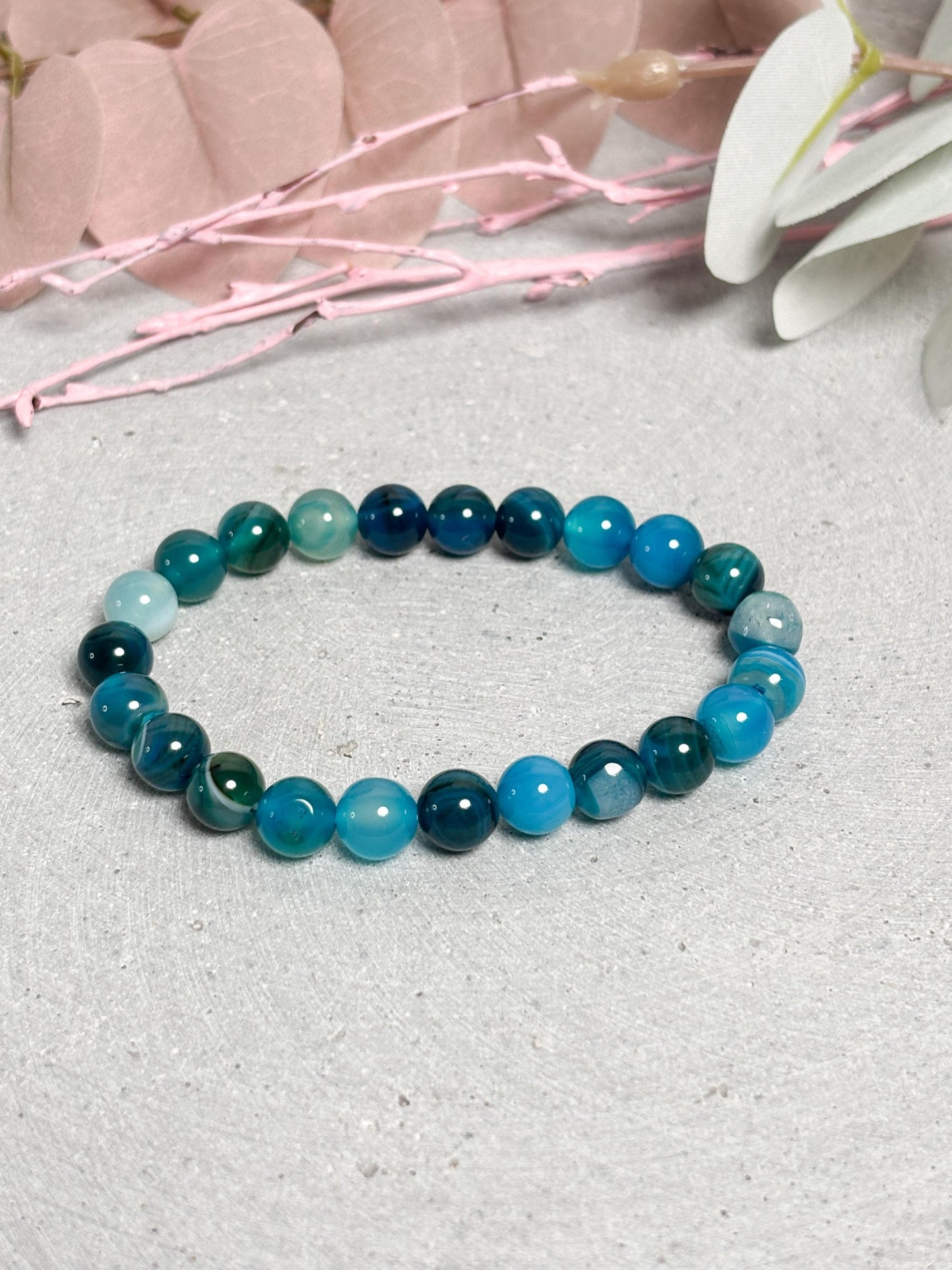 Achat Armband blau gefärbt 8mm elastisch Perlenarmband Naturstein Schmuck blaues Edelsteinarmband