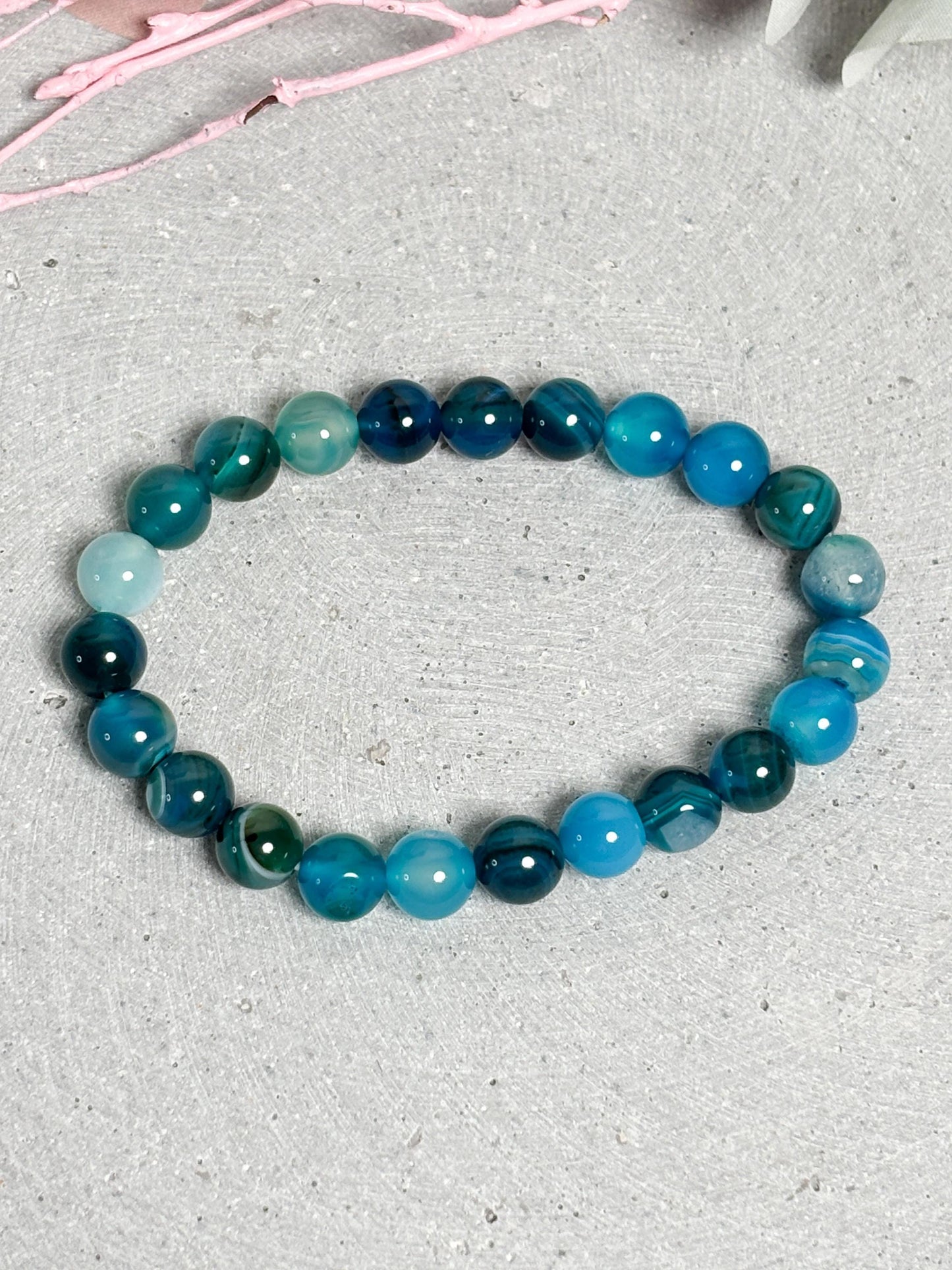 Achat Armband blau gefärbt 8mm elastisch Perlenarmband Naturstein Schmuck blaues Edelsteinarmband