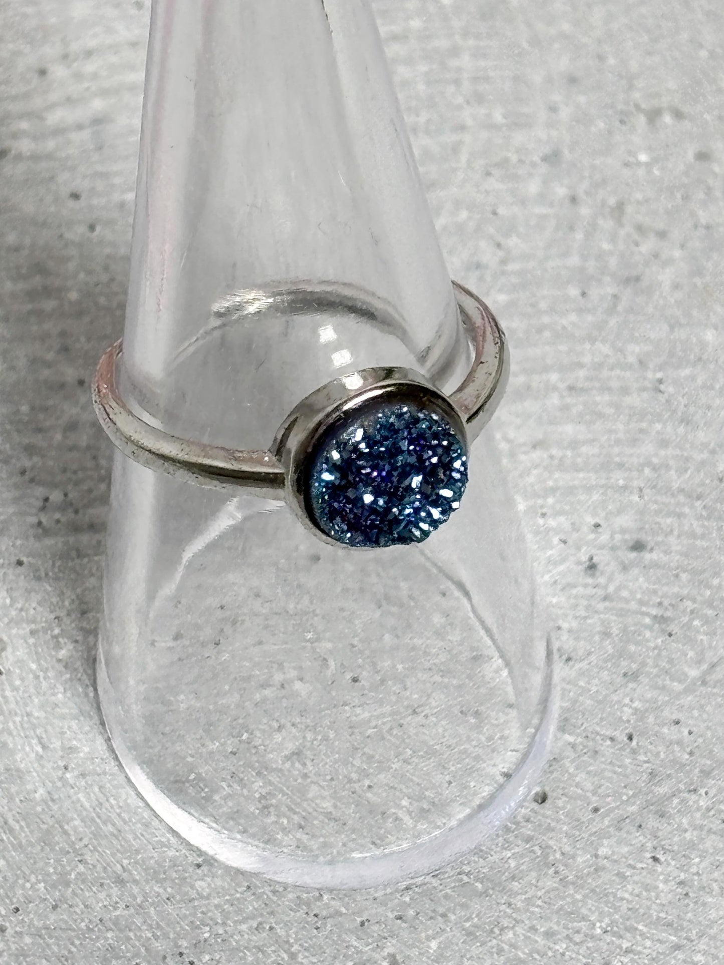 Edelstahlring Carborundum blau größenverstellbar Druzy Ring rund Edelstahl Glitzerstein Statement Ring