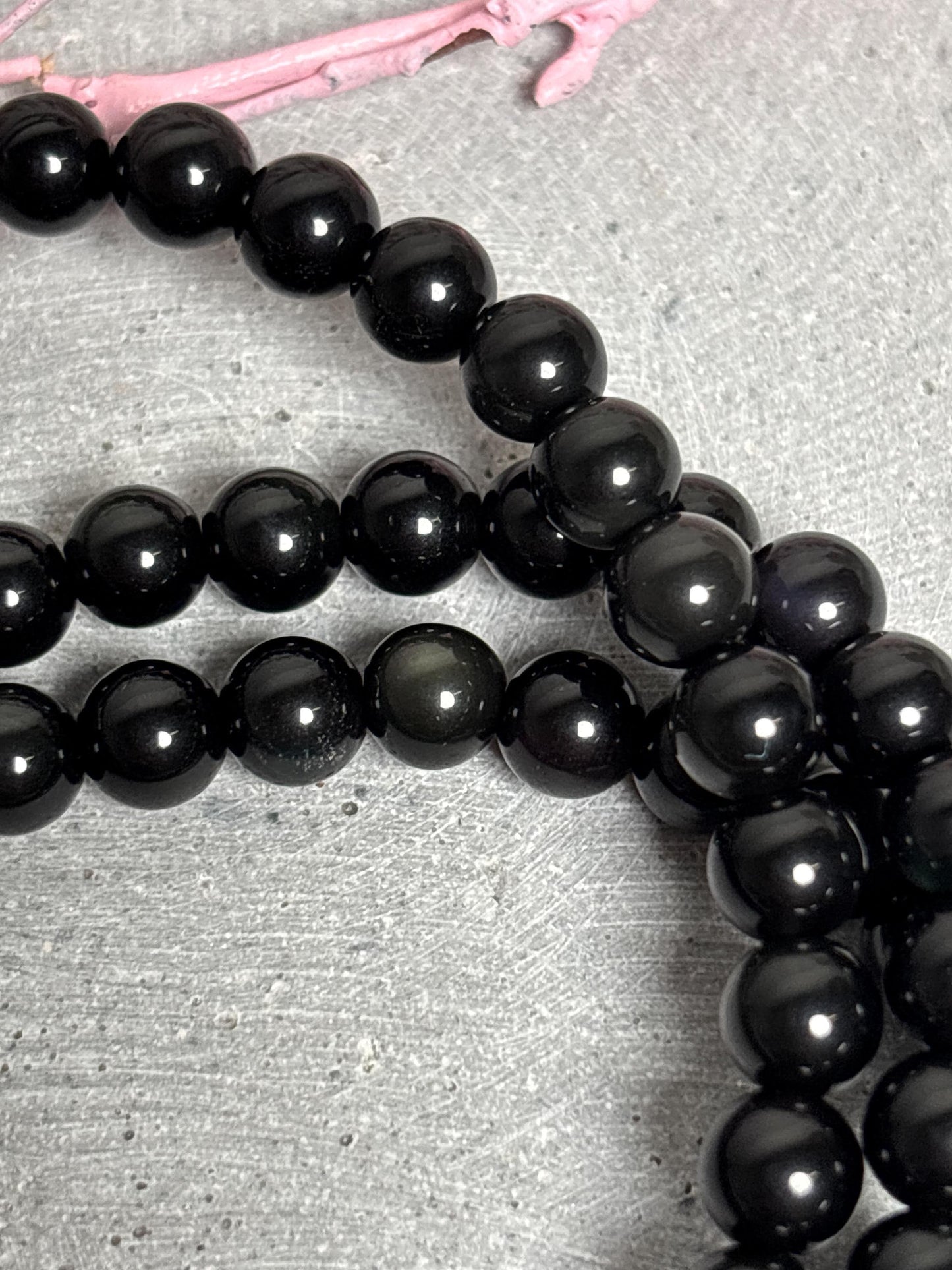Regenbogen Obsidian Armband elastisch 6 mm Perlenarmband 17,5 cm schwarzer Edelstein Naturstein Schmuck