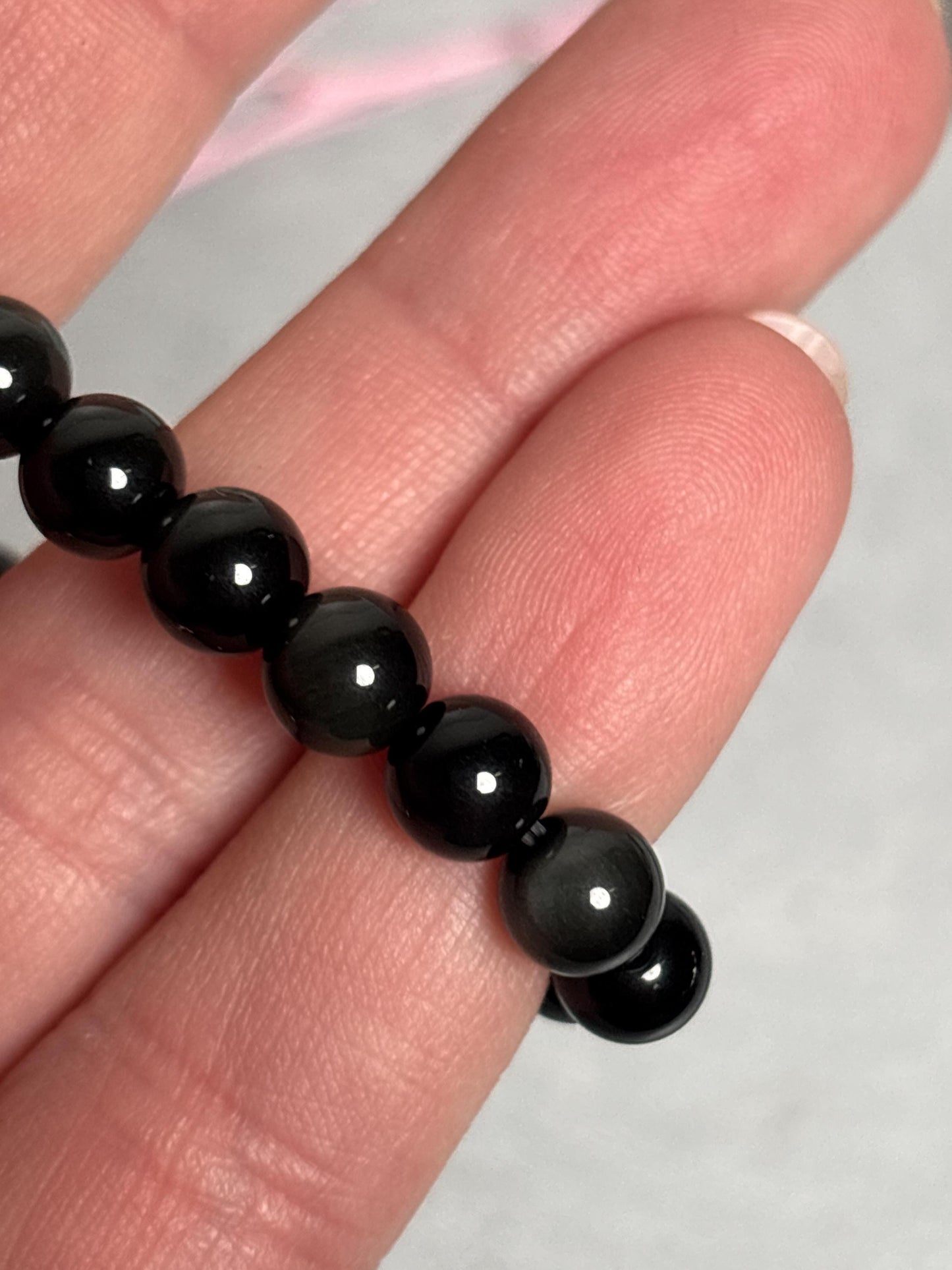 Regenbogen Obsidian Armband elastisch 6 mm Perlenarmband 17,5 cm schwarzer Edelstein Naturstein Schmuck