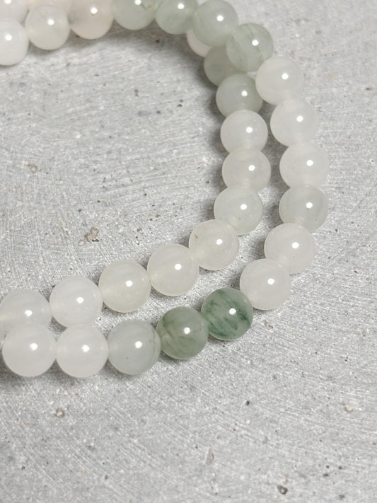 Weiß-Grünes Jade Armband 6 mm elastisch 17,5 cm Naturstein Perlenarmband Jade Schmuck