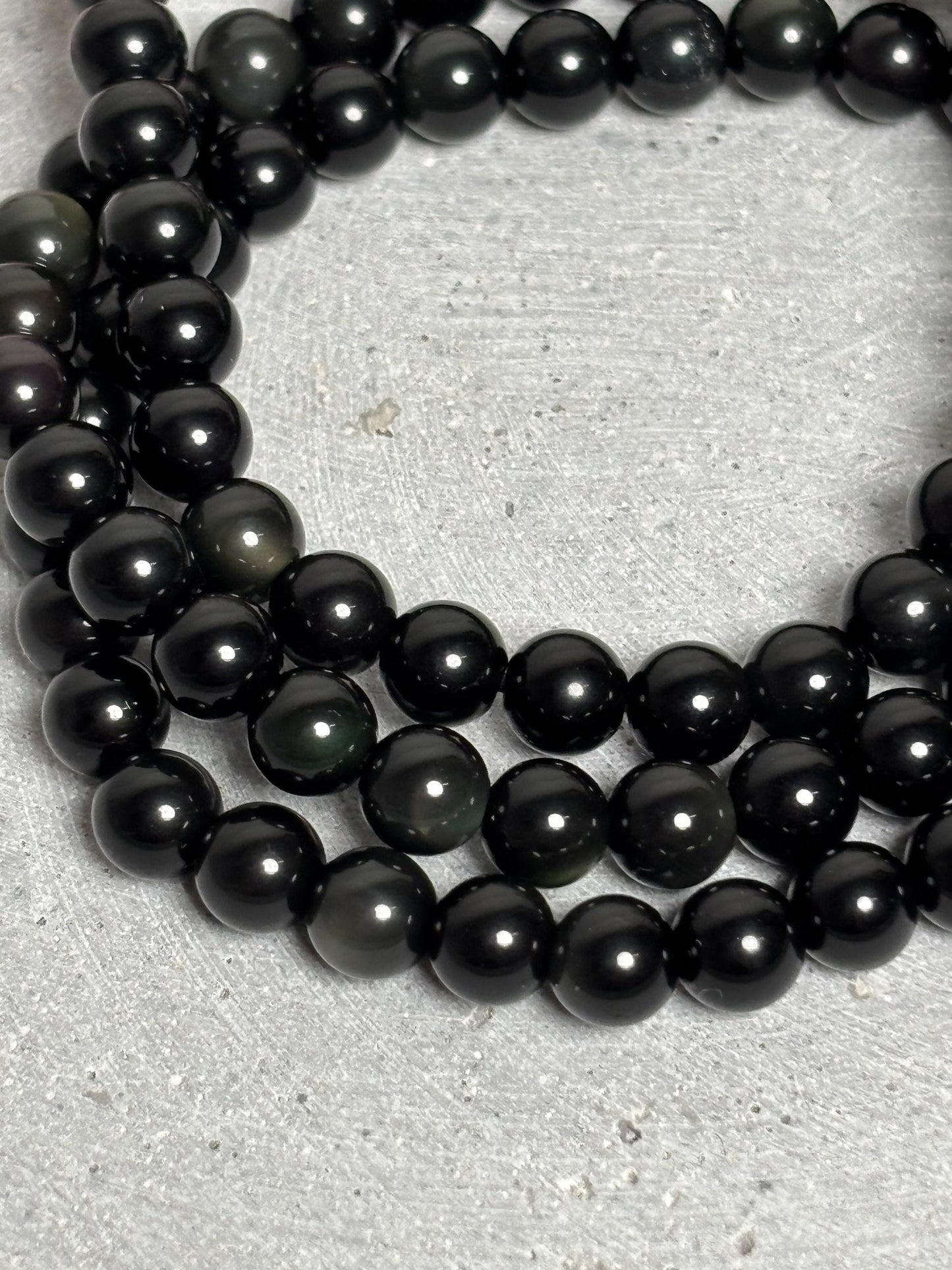 Regenbogen Obsidian Armband elastisch 6 mm Perlenarmband 17,5 cm schwarzer Edelstein Naturstein Schmuck