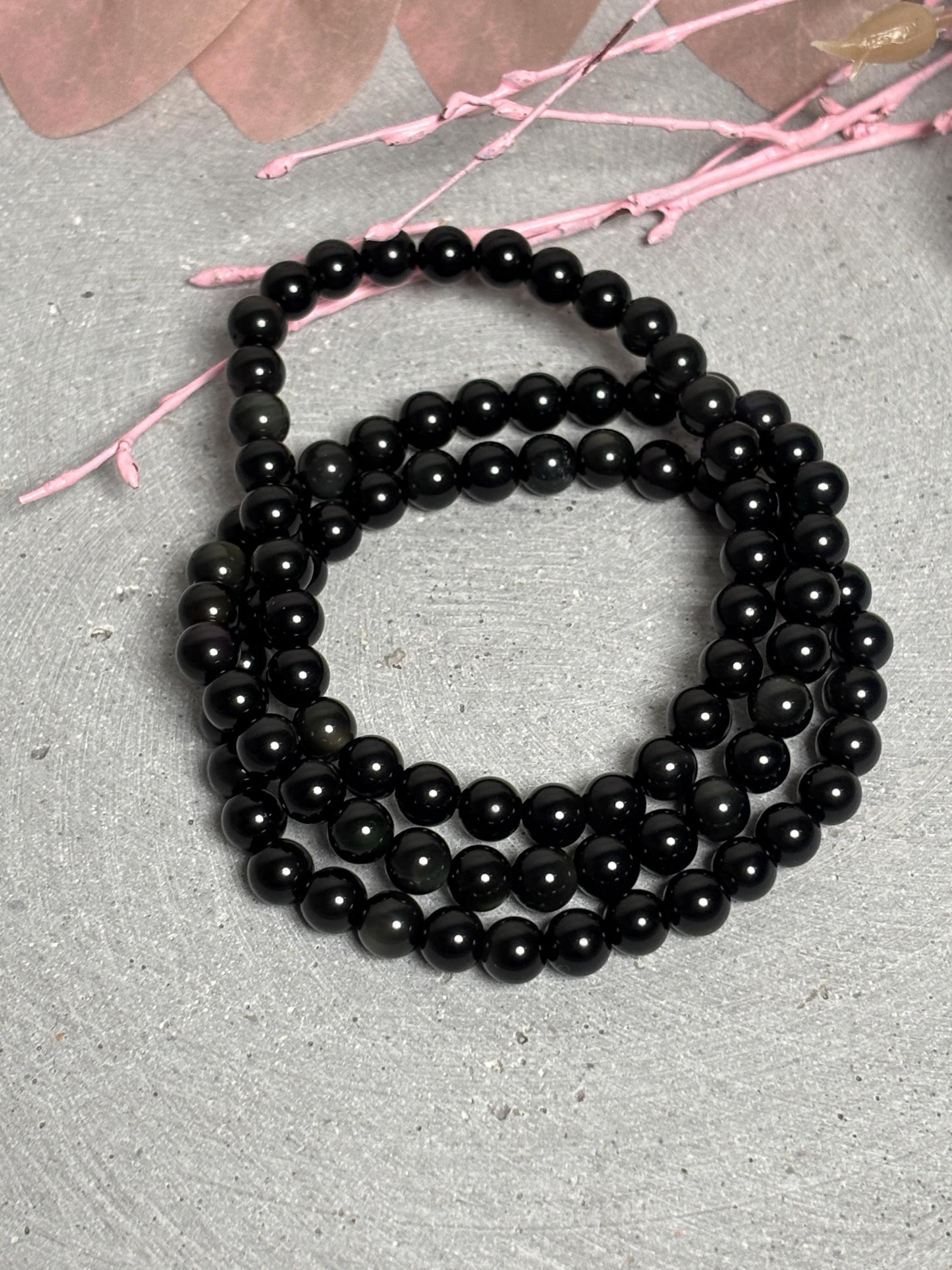 Regenbogen Obsidian Armband elastisch 6 mm Perlenarmband 17,5 cm schwarzer Edelstein Naturstein Schmuck