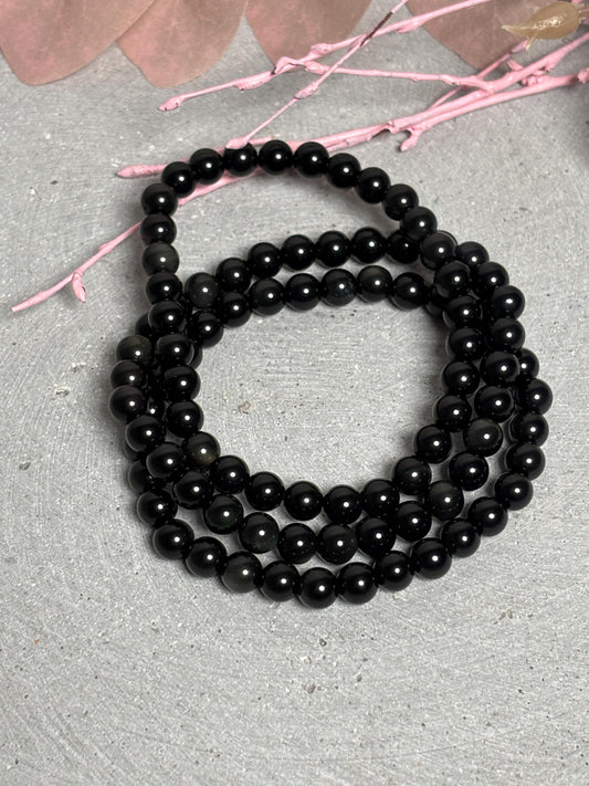 Regenbogen Obsidian Armband elastisch 6 mm Perlenarmband 17,5 cm schwarzer Edelstein Naturstein Schmuck