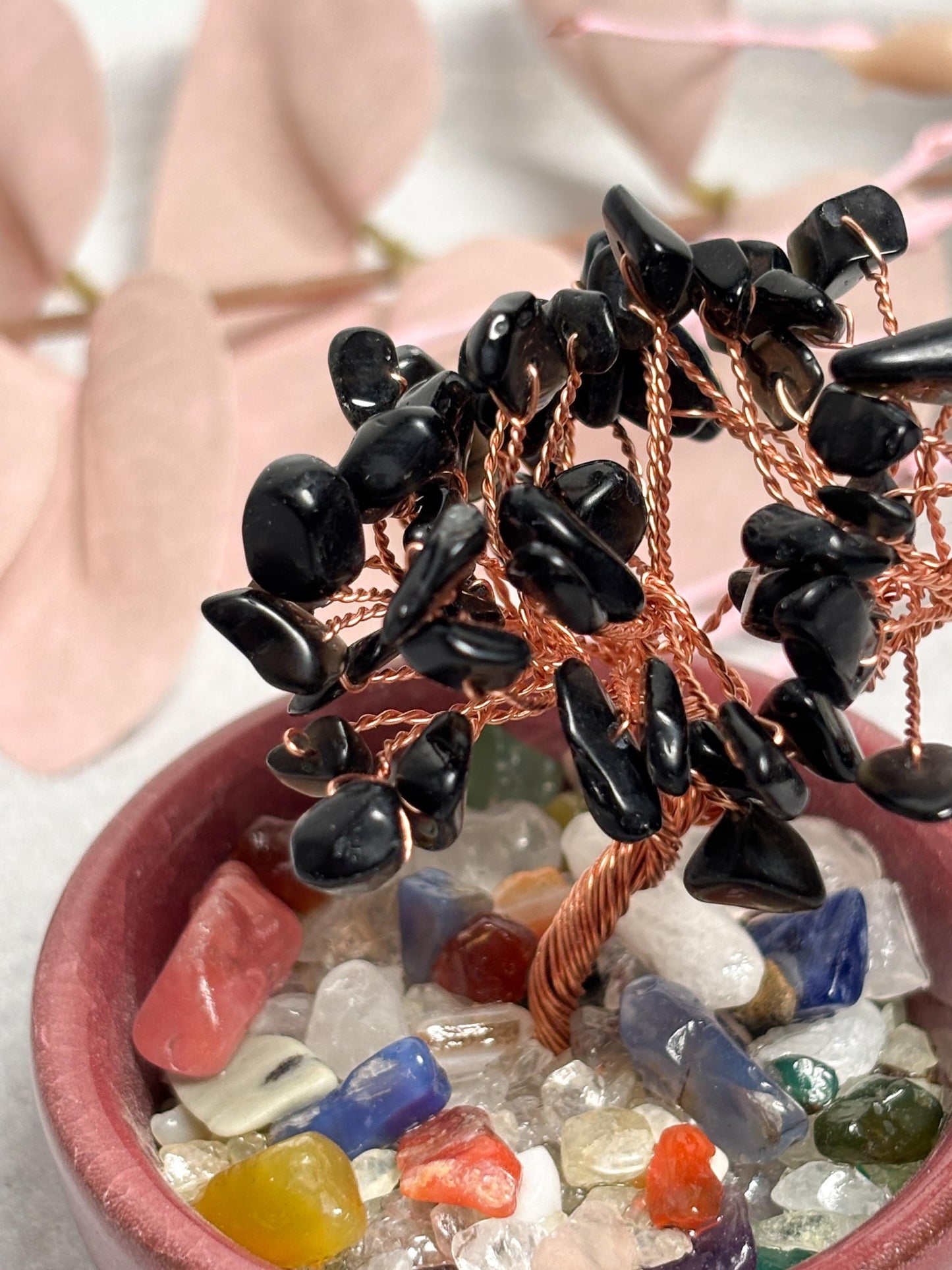 Obsidian Geldbaum im Keramiktopf 7,3 cm Kristallbaum Edelsteinbaum Feng Shui Deko mit Obsidian