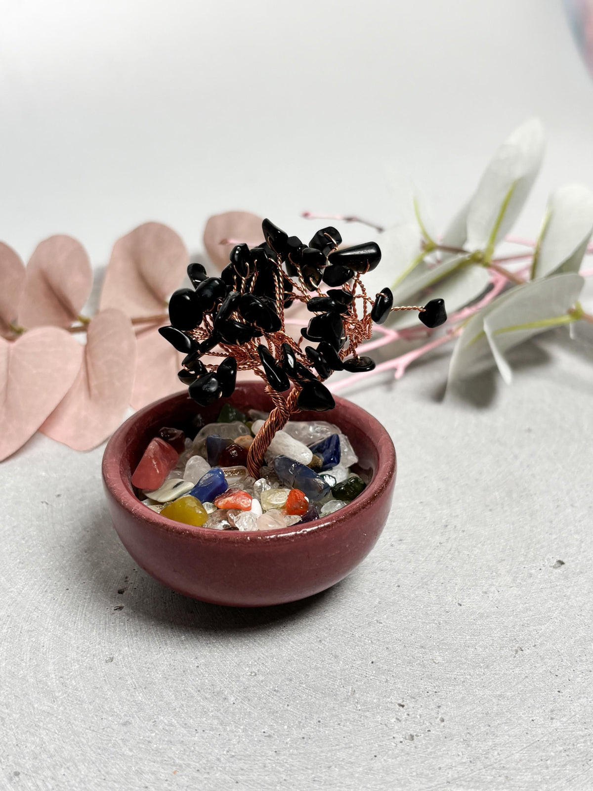 Obsidian Geldbaum im Keramiktopf 7,3 cm Kristallbaum Edelsteinbaum Feng Shui Deko mit Obsidian