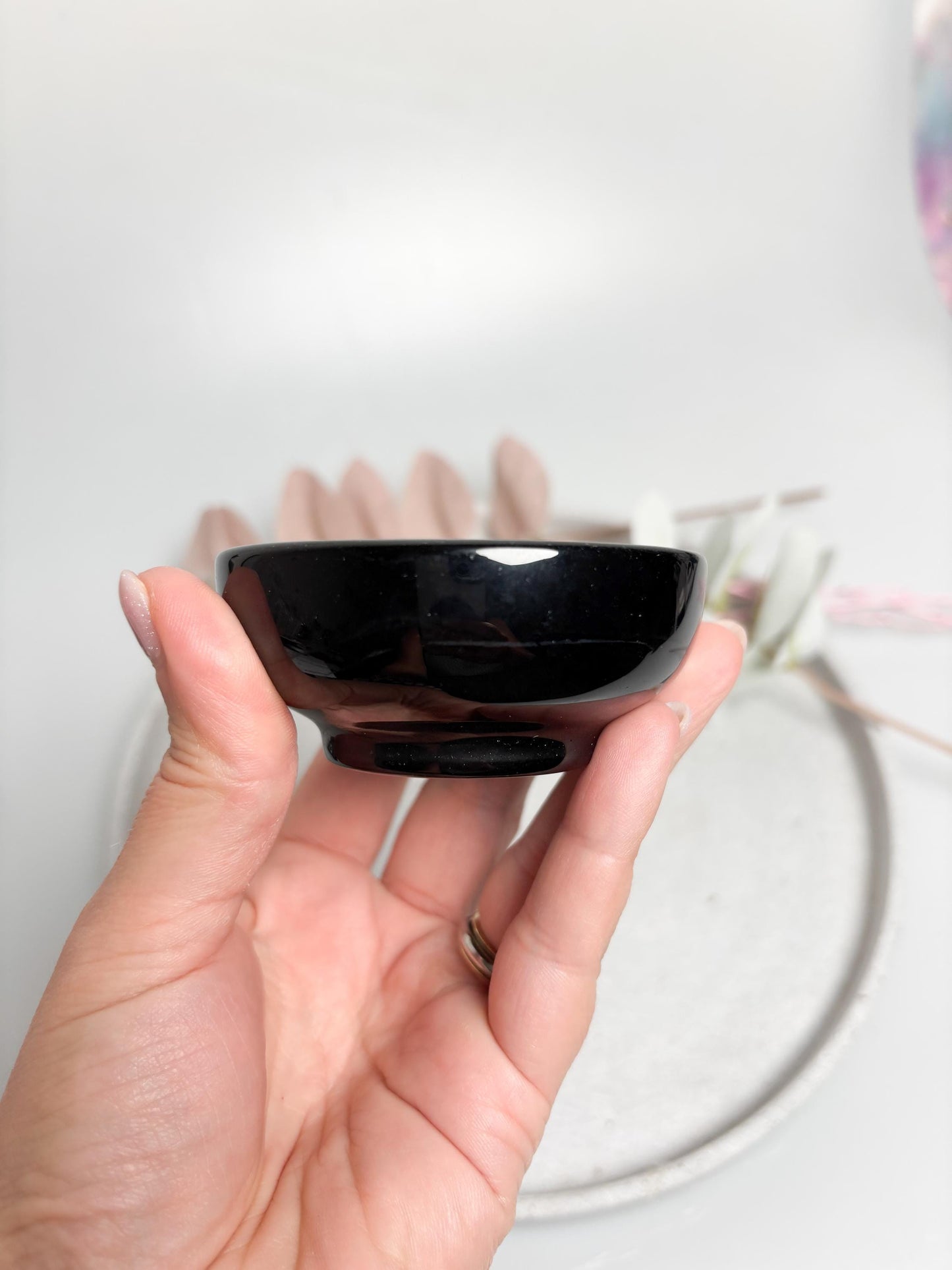 Obsidian Schälchen poliert schwarze Naturstein Schale Kristallschale Schmuckablage ca. 7,5 x 3,3 cm