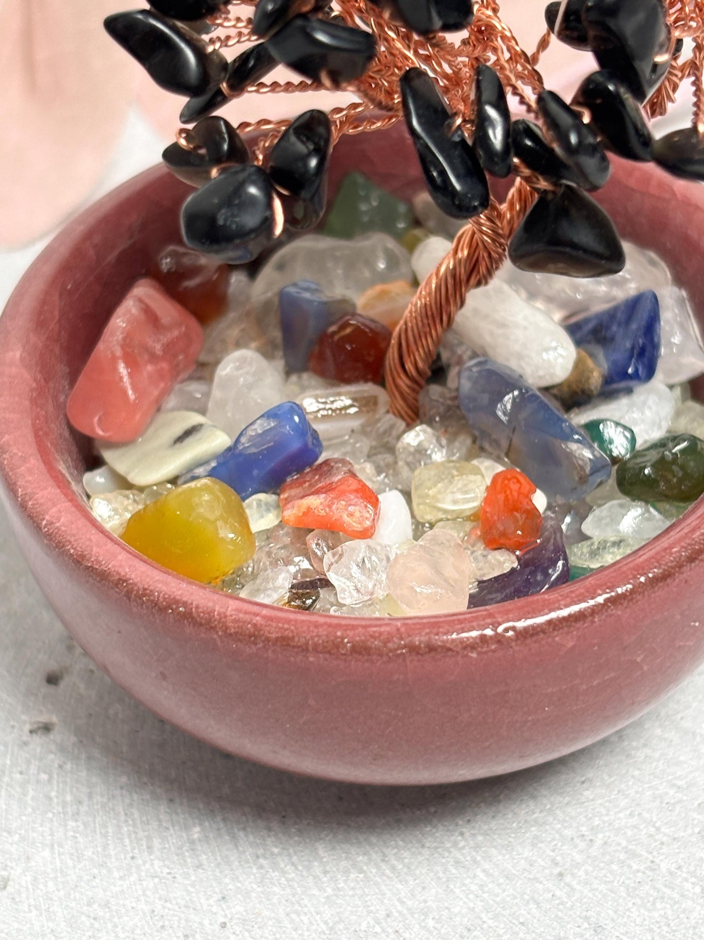 Obsidian Geldbaum im Keramiktopf 7,3 cm Kristallbaum Edelsteinbaum Feng Shui Deko mit Obsidian