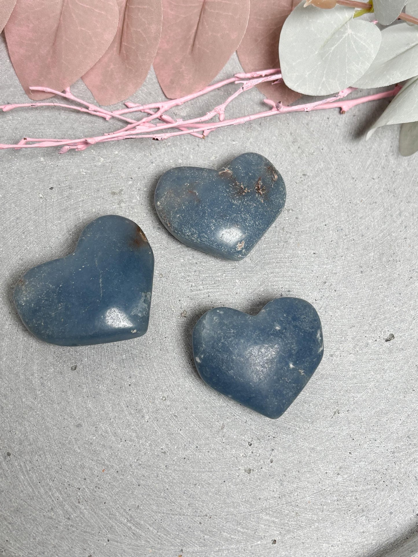 Angelit Herz poliert 4 cm Edelstein Herz Handschmeichler Naturstein Herz blau Deko Stein