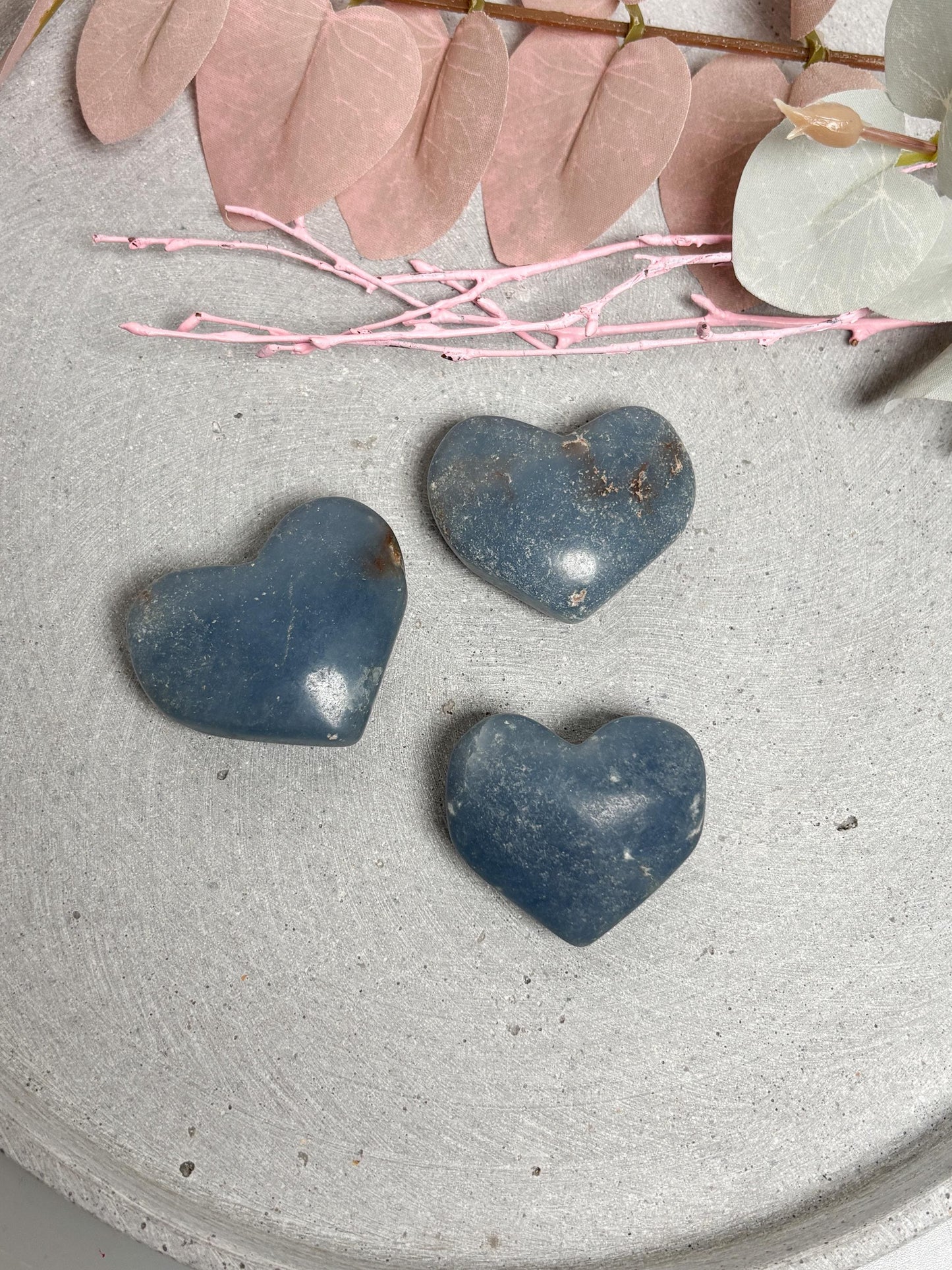 Angelit Herz poliert 4 cm Edelstein Herz Handschmeichler Naturstein Herz blau Deko Stein