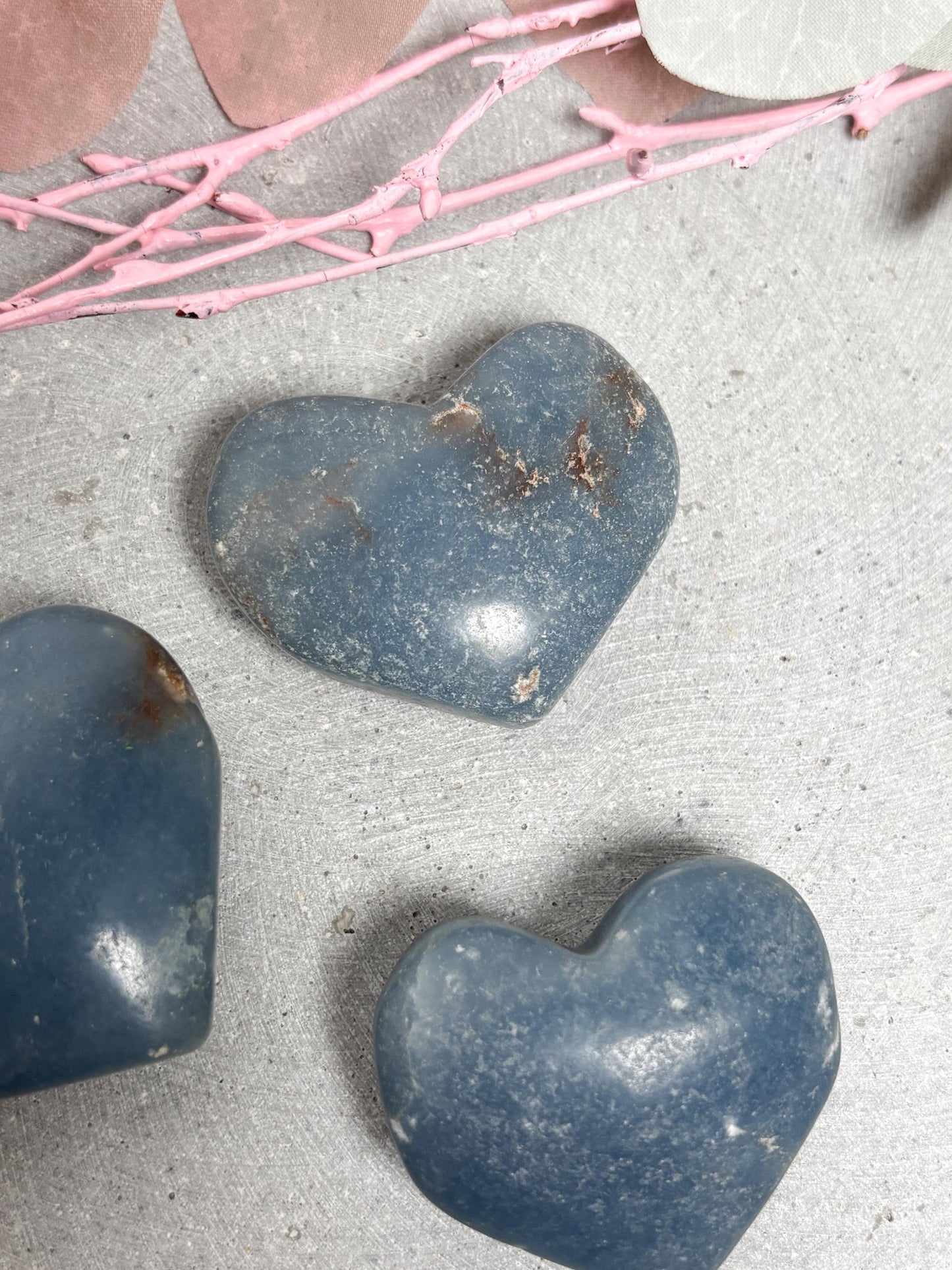 Angelit Herz poliert 4 cm Edelstein Herz Handschmeichler Naturstein Herz blau Deko Stein