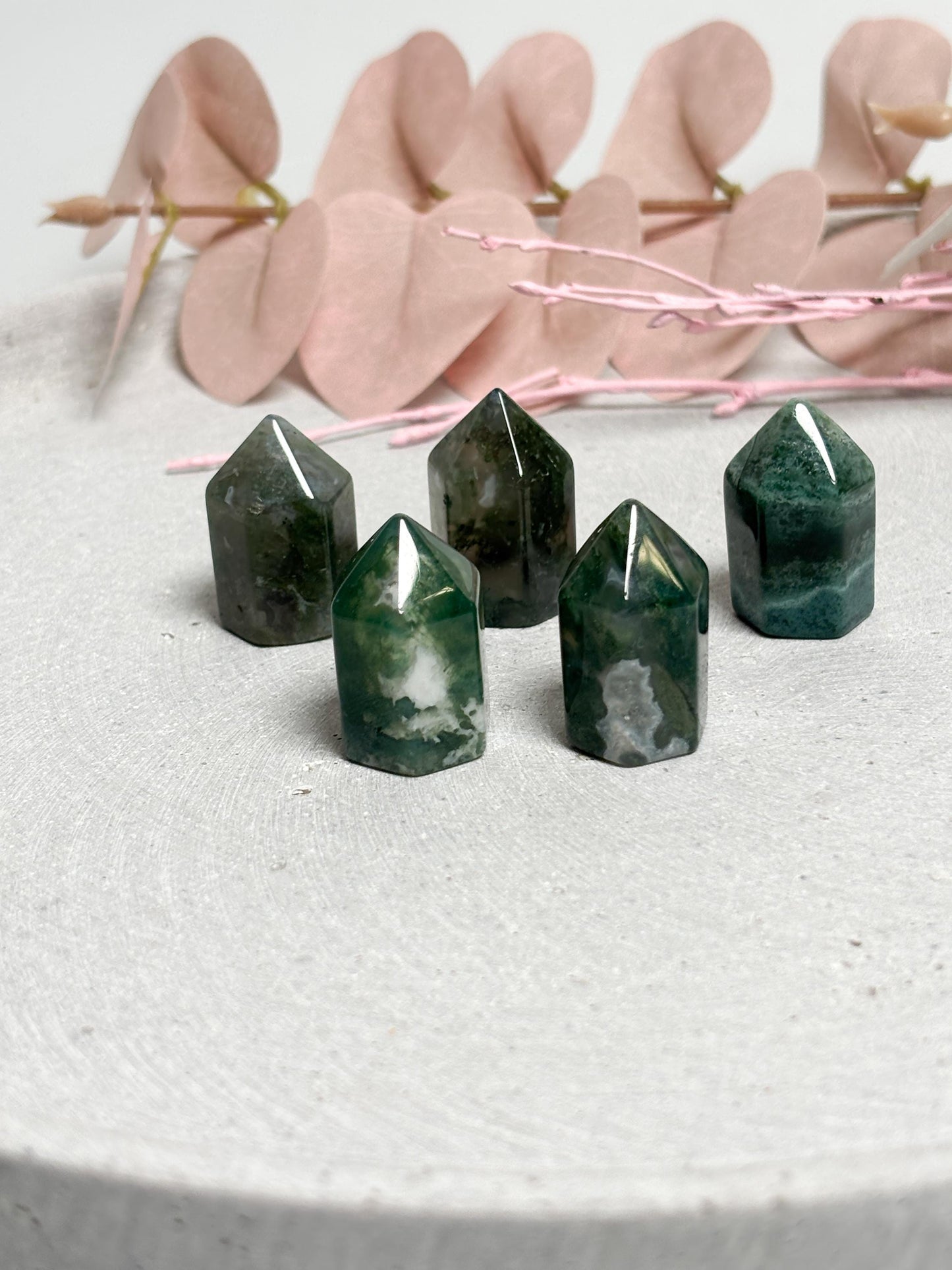 Moosachat Mini Spitze poliert ca. 2,5 cm Kristallspitze Edelstein Turm Deko Stein Unikat