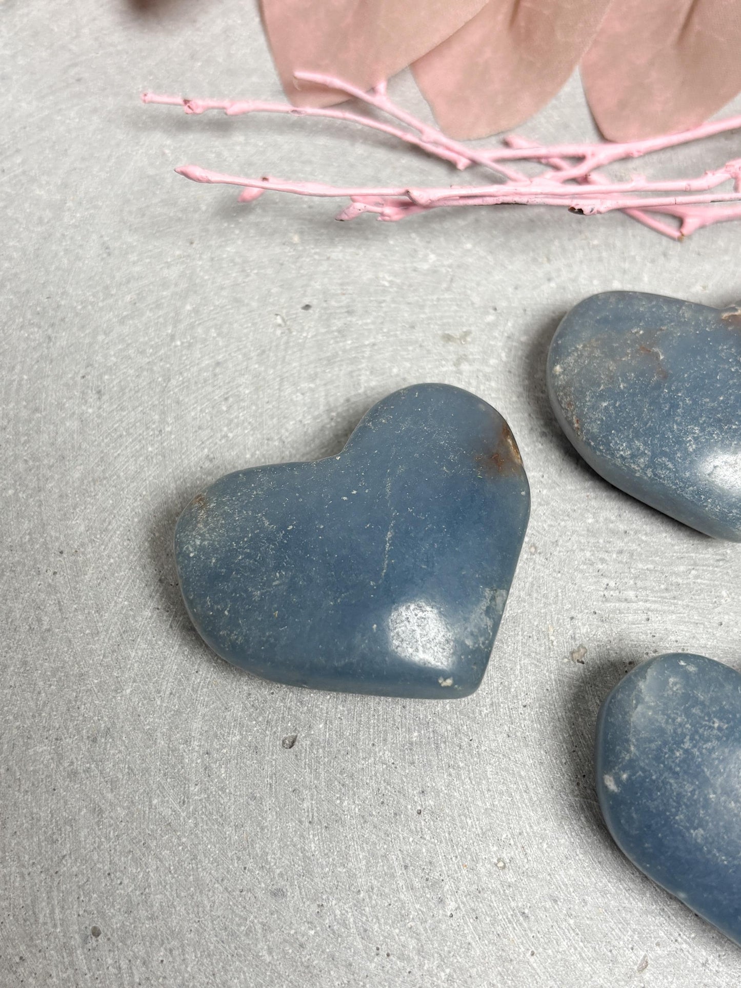 Angelit Herz poliert 4 cm Edelstein Herz Handschmeichler Naturstein Herz blau Deko Stein