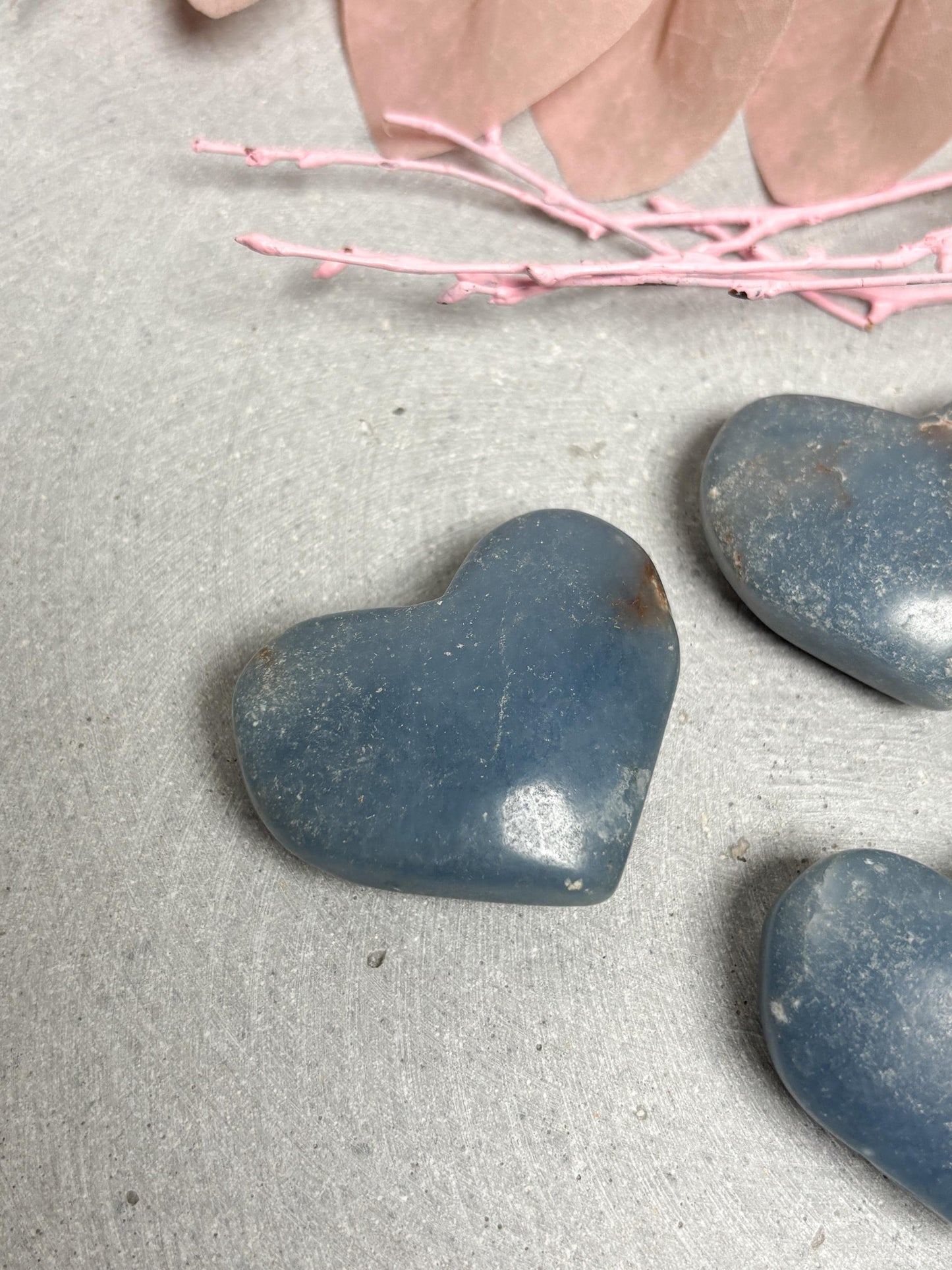 Angelit Herz poliert 4 cm Edelstein Herz Handschmeichler Naturstein Herz blau Deko Stein