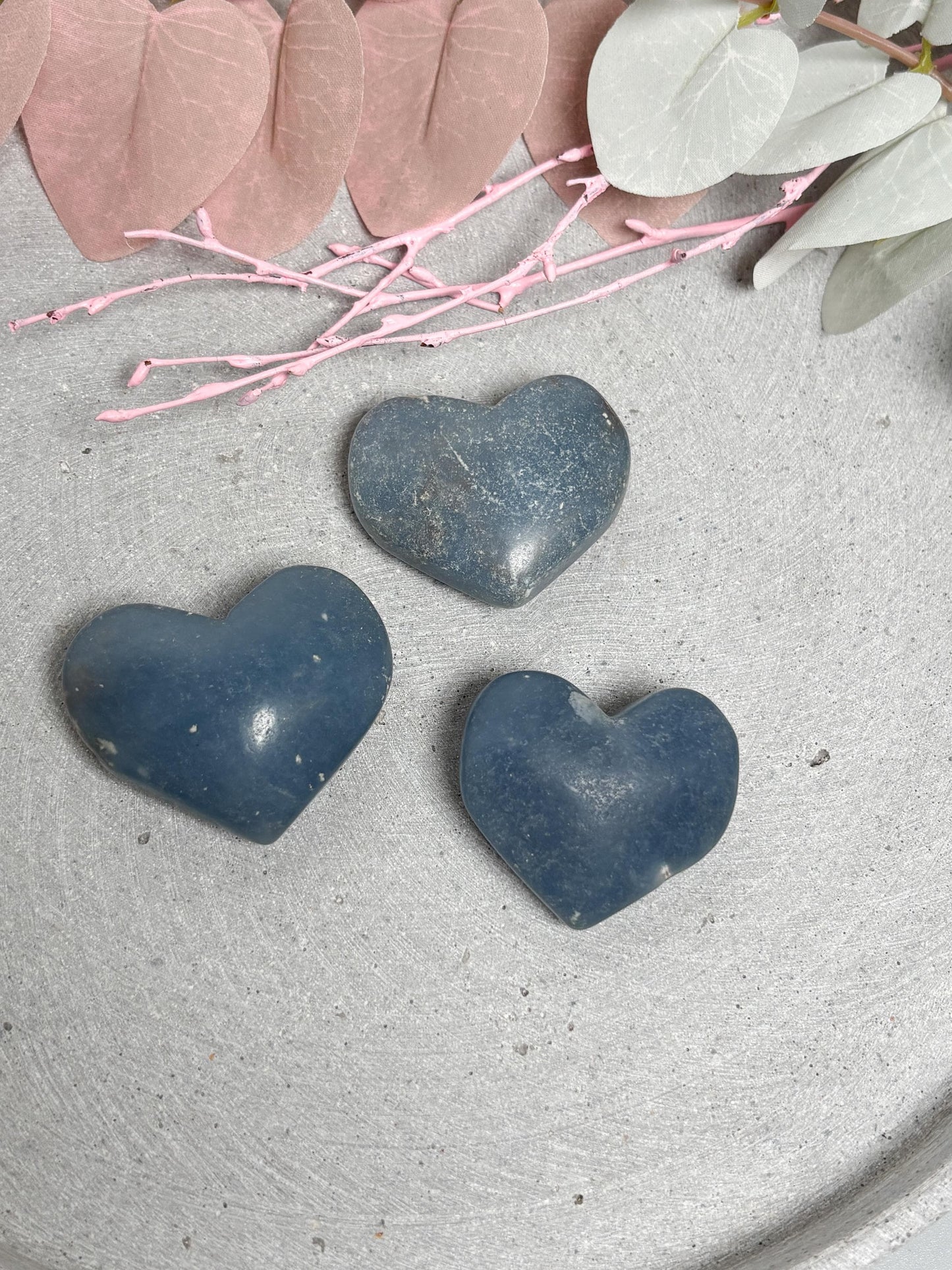 Angelit Herz poliert 4 cm Edelstein Herz Handschmeichler Naturstein Herz blau Deko Stein