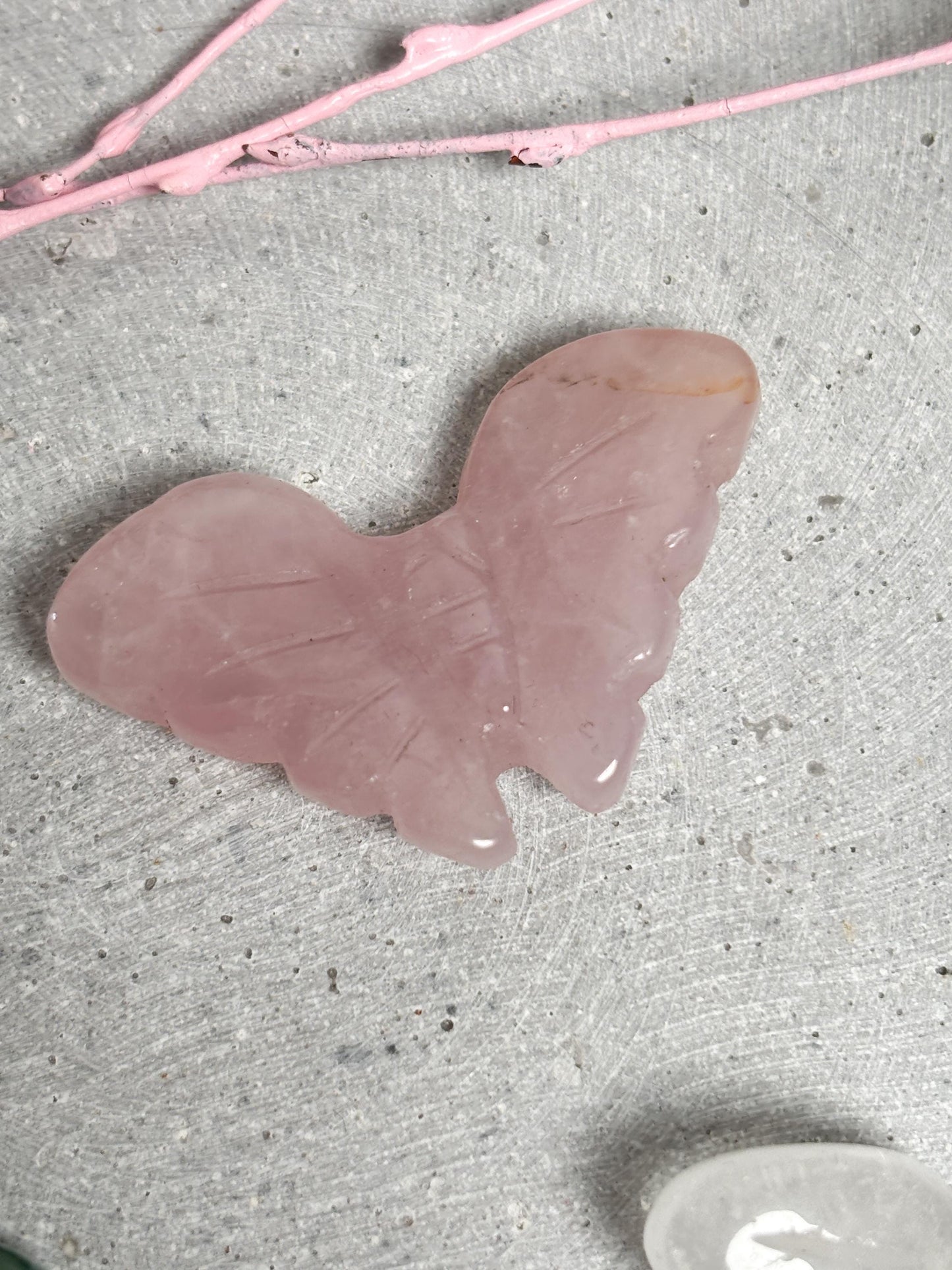 Edelstein Schmetterling ca. 4,4 cm Rosenquarz Bergkristall Fluorit Kristall Deko Geschenk Unikat