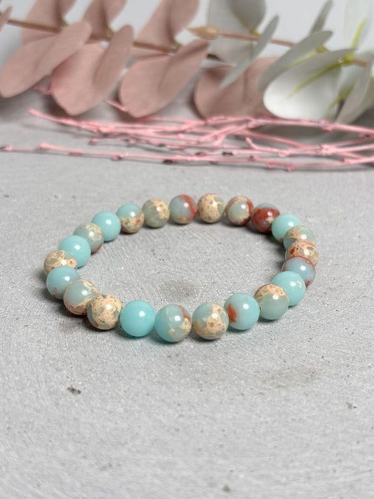 Sea Sediment Jasper Armband elastisch 17,5 cm Impression Jaspis Perlenarmband 8,4 mm Edelstein